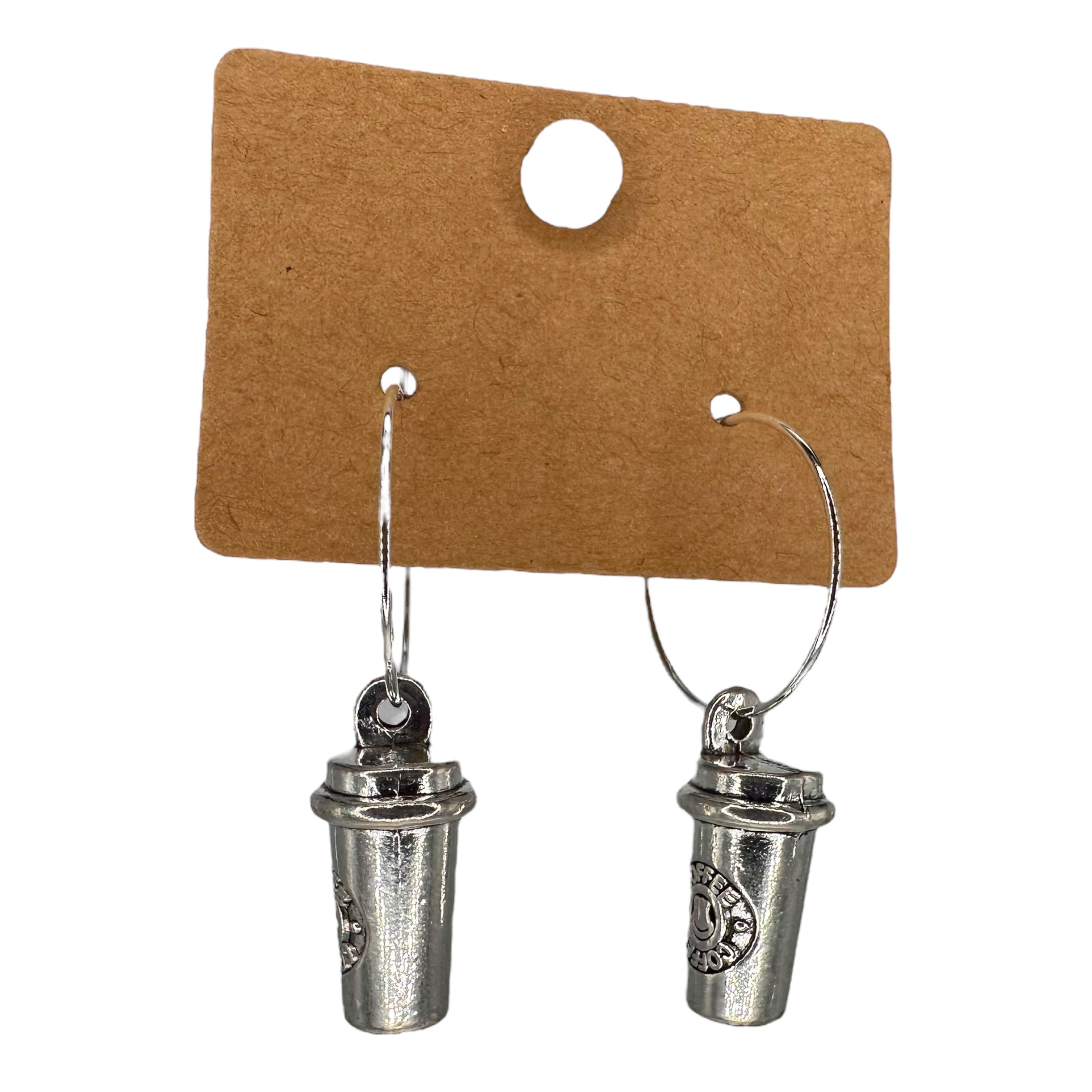 Silver Coffee Cup Charm Earrings