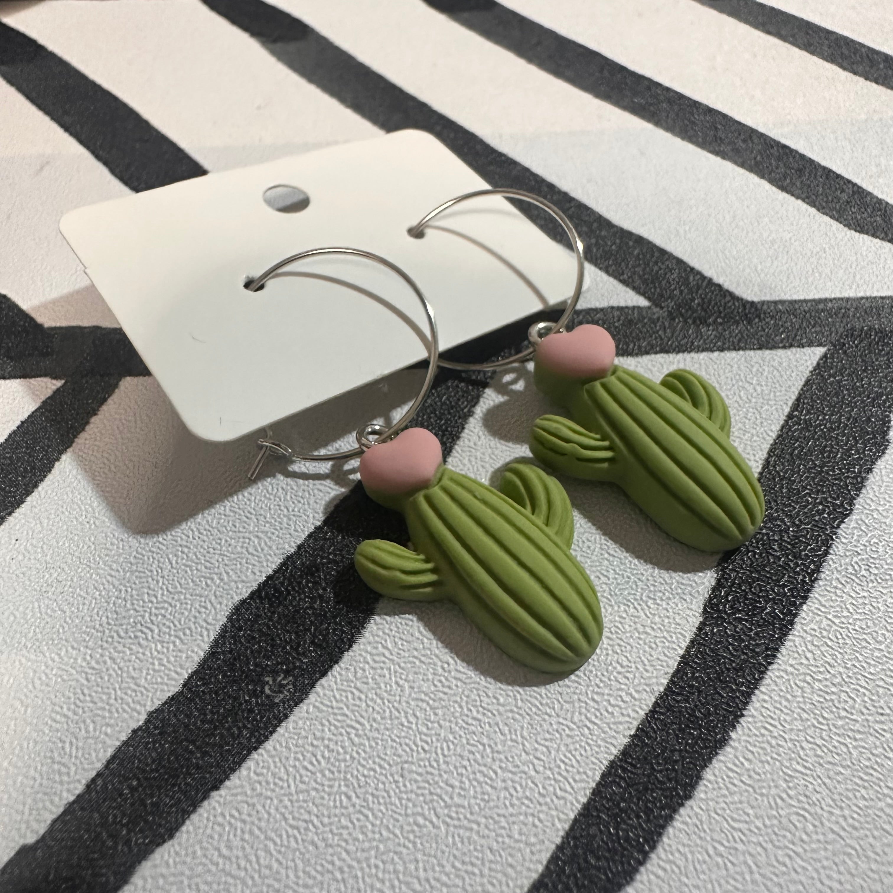 Green Cactus Heart Charm Earrings