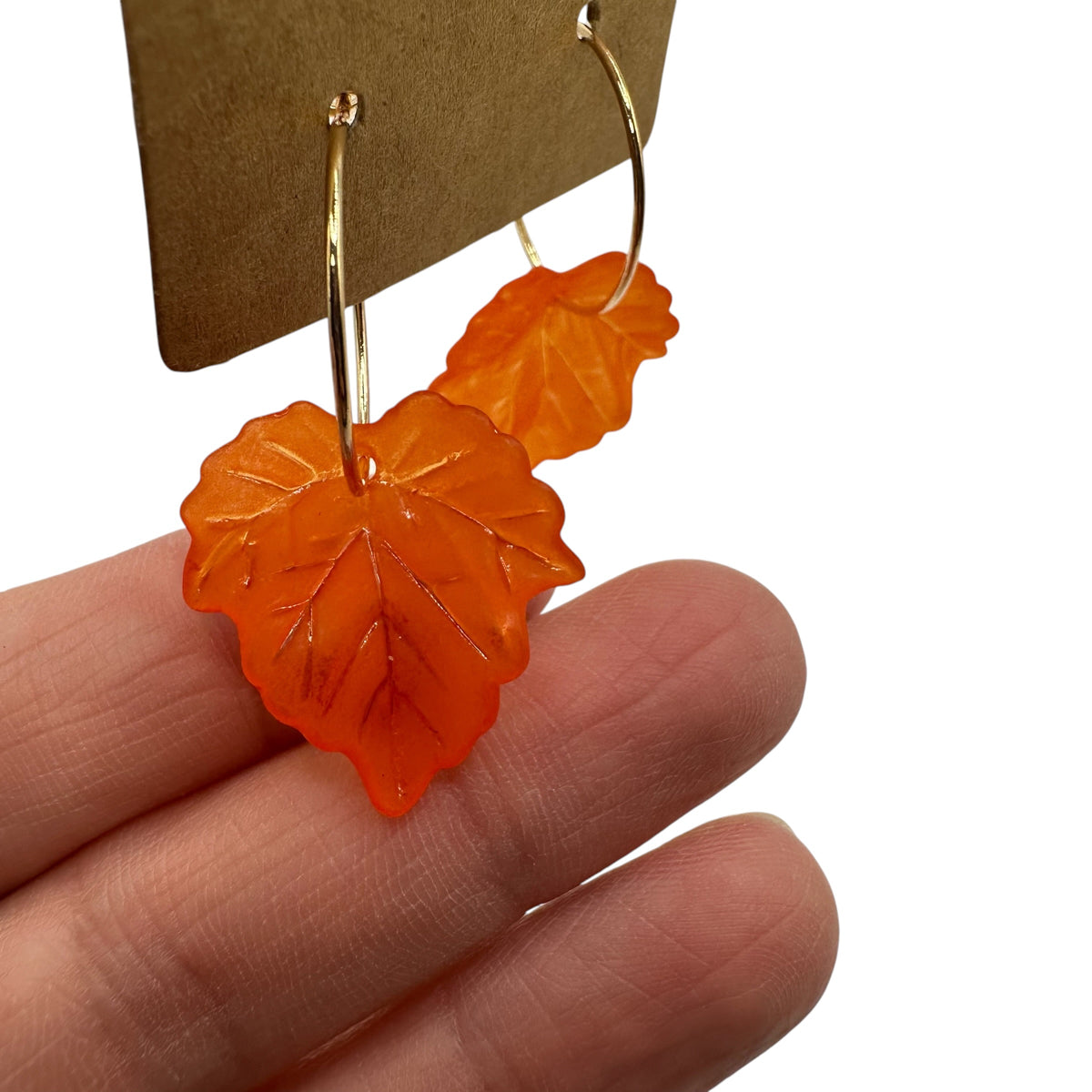 Orange Autumn Leaf Charm Earrings