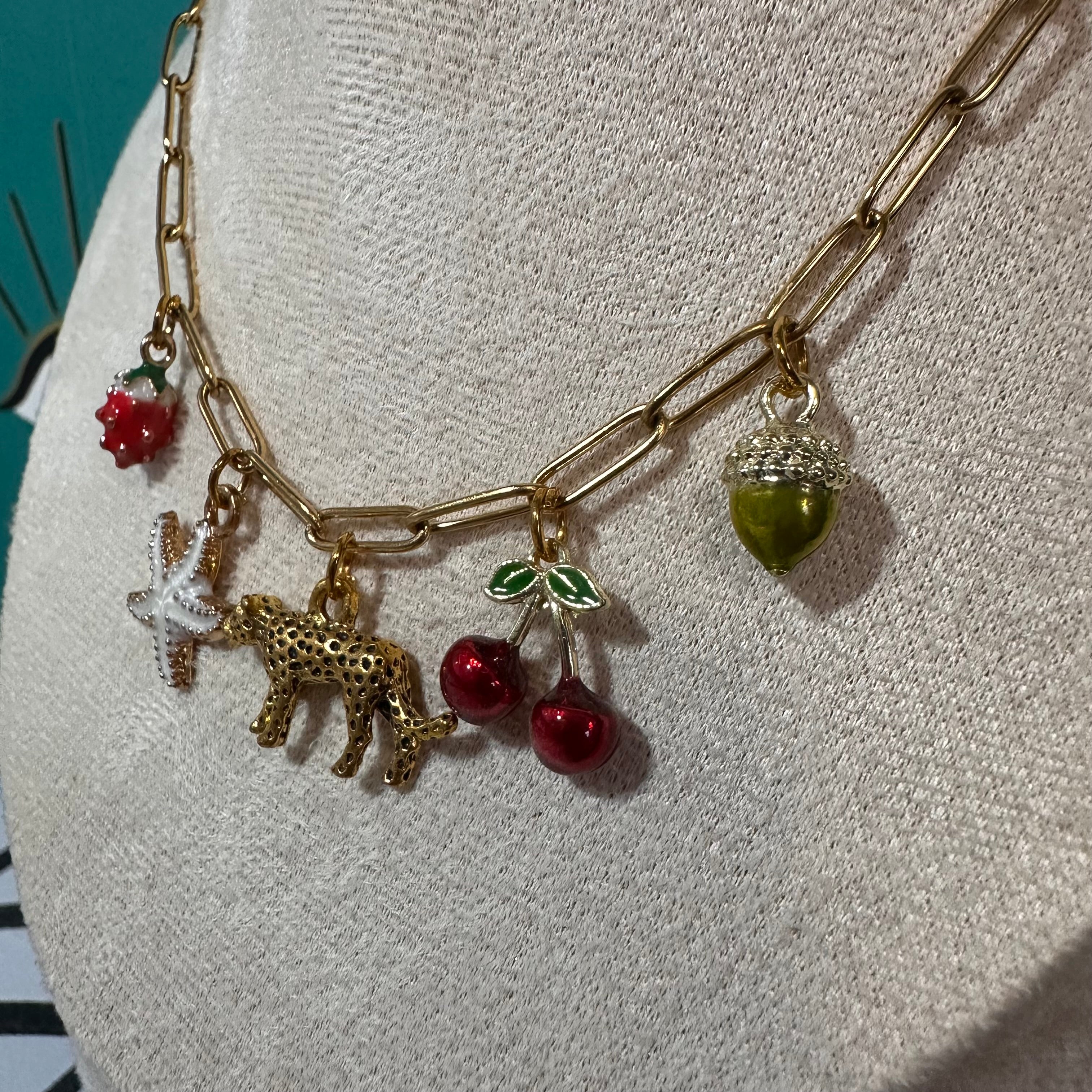 Cherry Leopard Parade - Multi-Charm Necklace