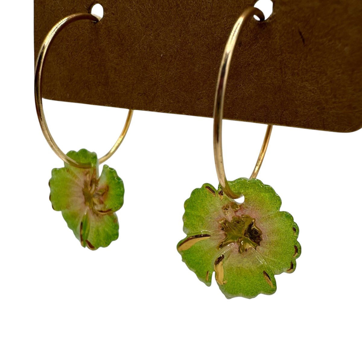 Pretty Green Flower Charm Earrings