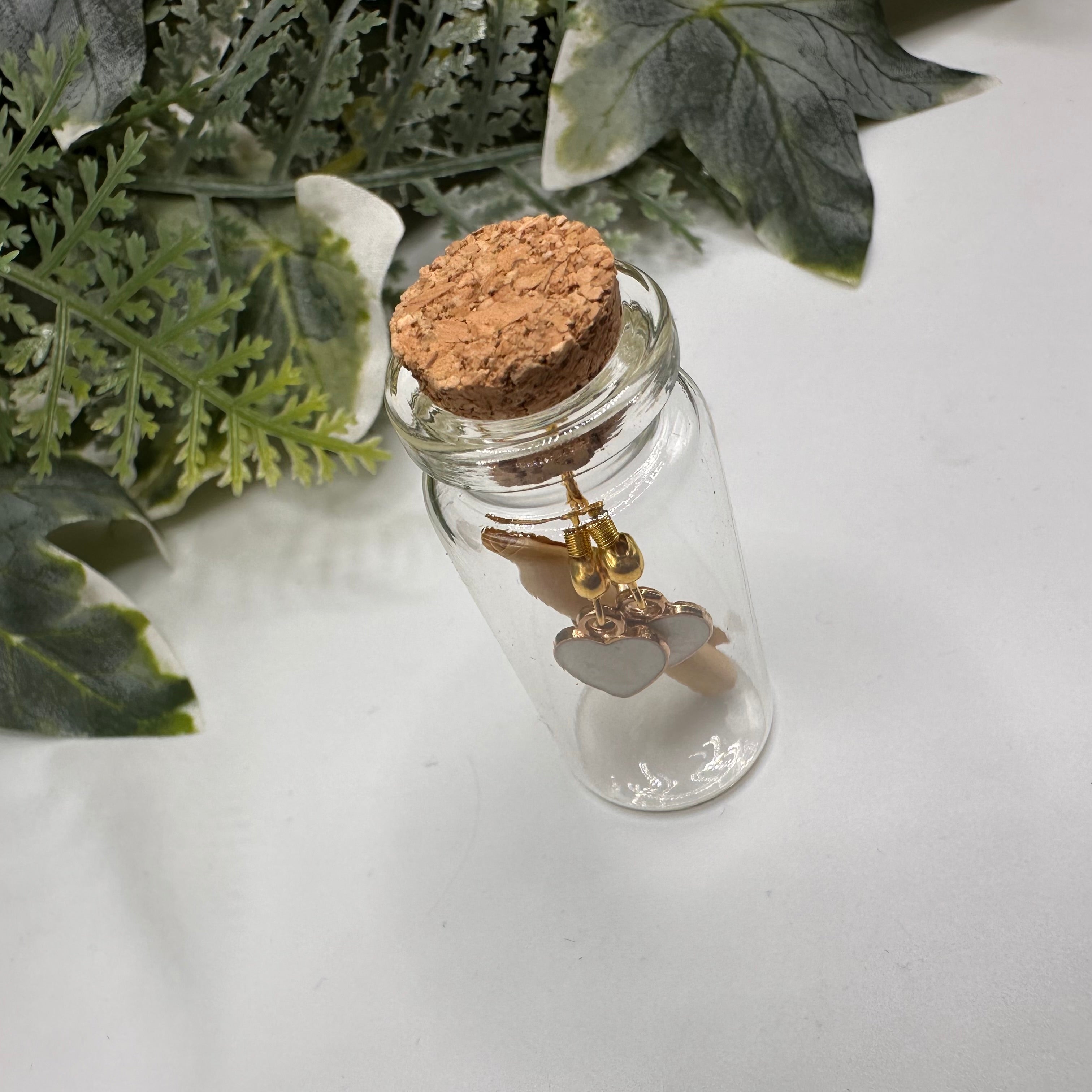 White Heart Bottled Charm Earrings - Gift Boxed