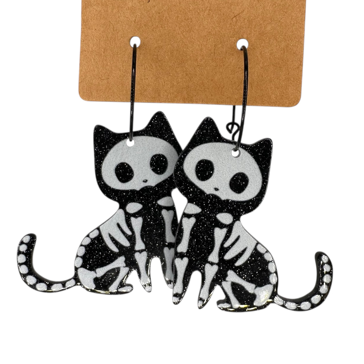 Skeleton cat charm earrings — Rebel Aura handmade jewellery