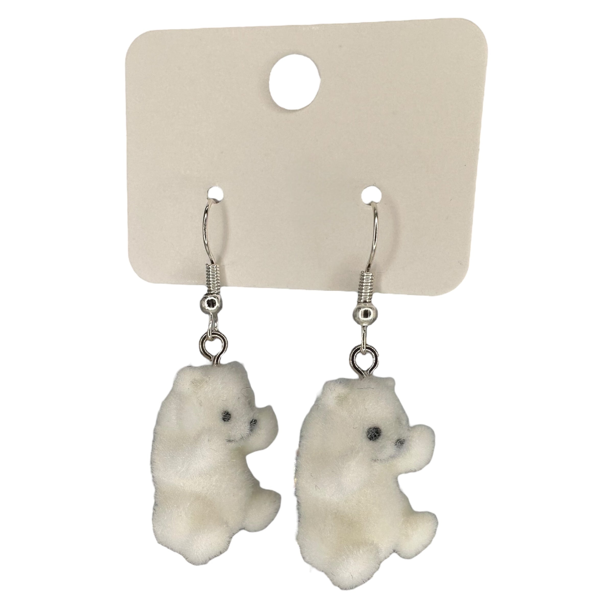 Fuzzy Polar Bear Charm Earrings