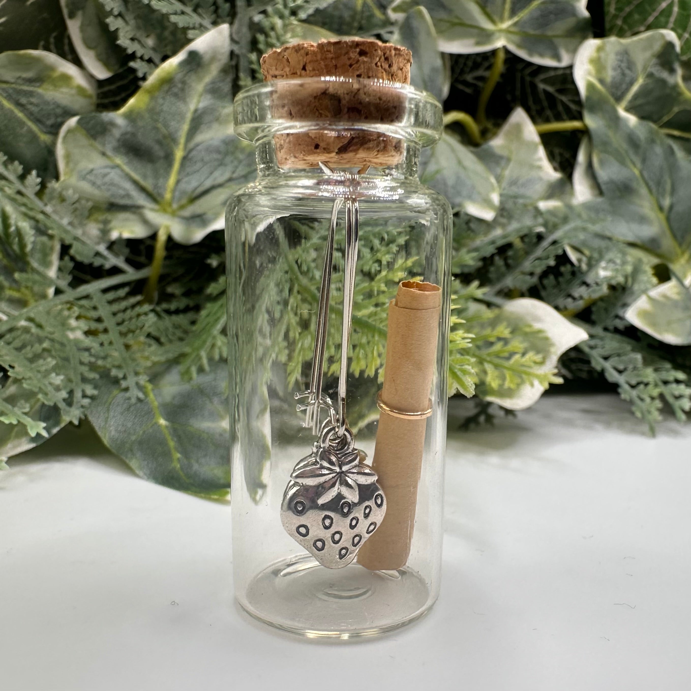 Silver Strawberry Bottled Charm Earrings