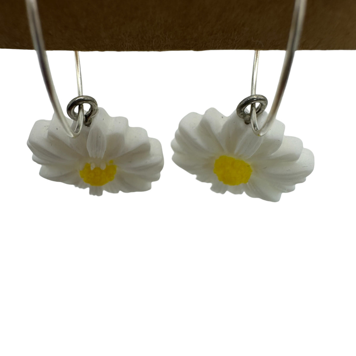 White Daisy Charm Earrings