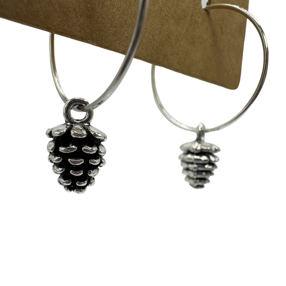 Silver Pinecone Charm Earrings