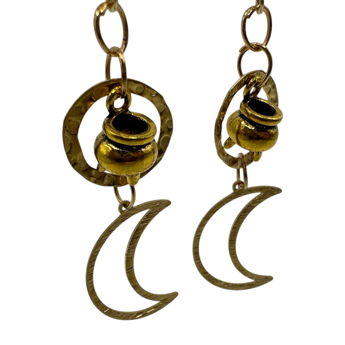 Witching Hour Earrings – champagne gold-tone cauldron and crescent moon earrings