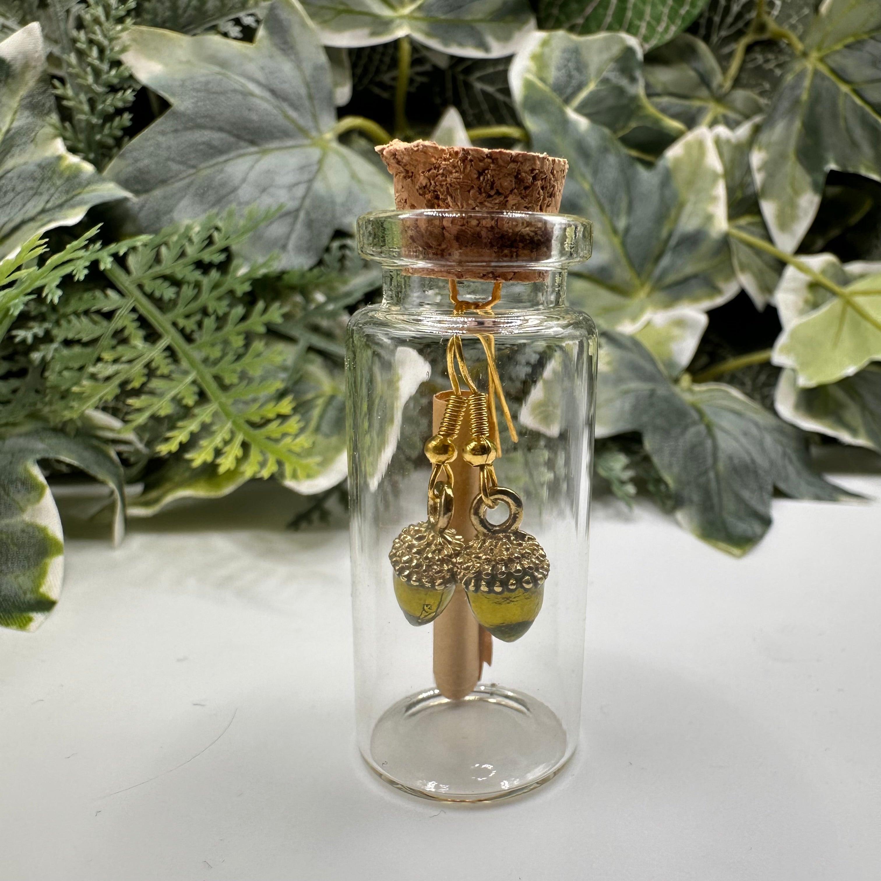 Green Acorn Bottled Charm Earrings - Gift Boxed
