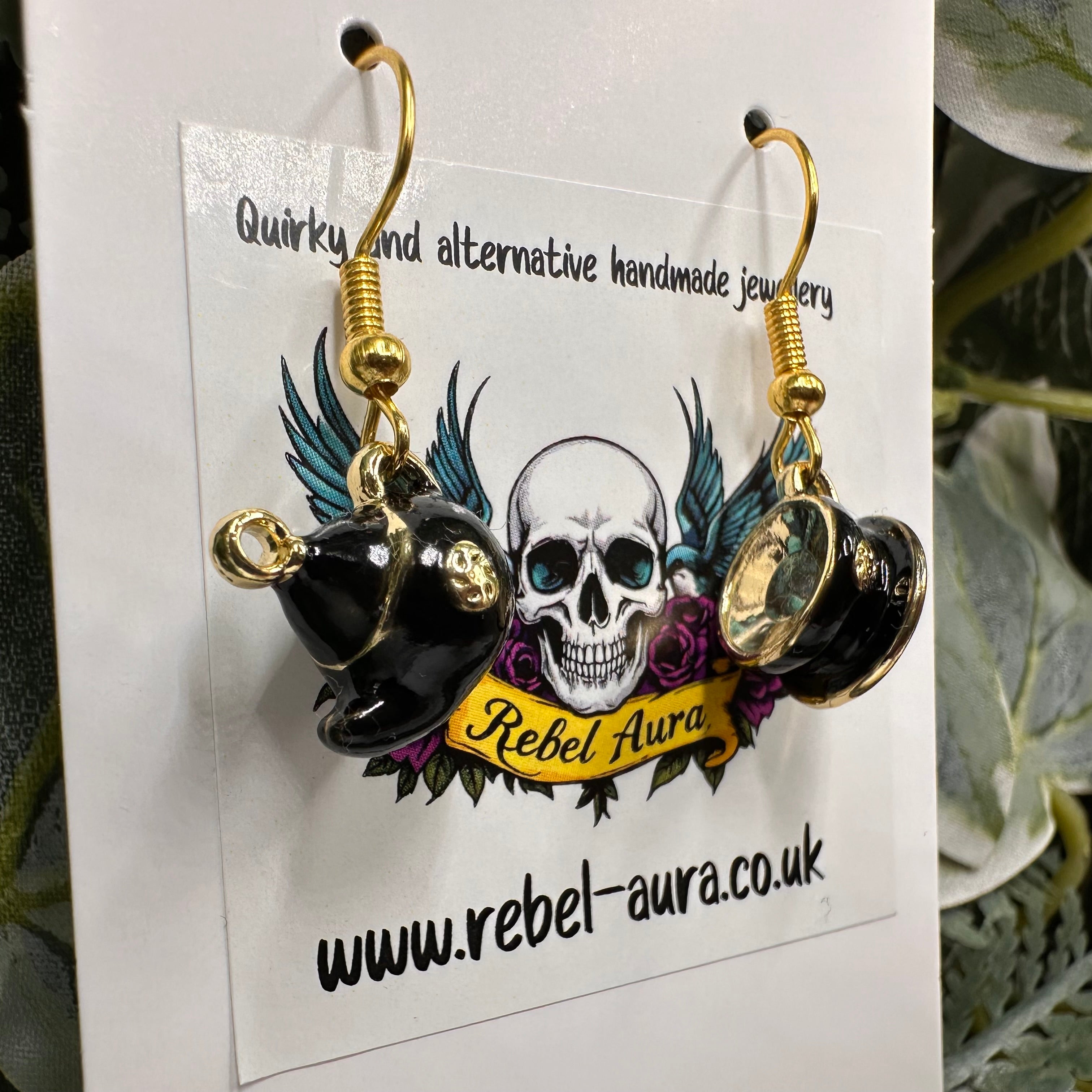 Black Teapot & Teacup Charm Earrings