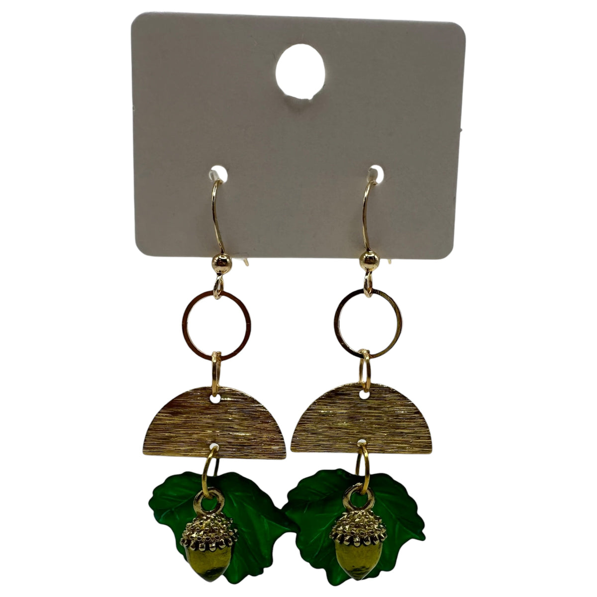 Oak & Ivy Acorn Earrings – champagne gold-tone leaf and acorn charm earrings