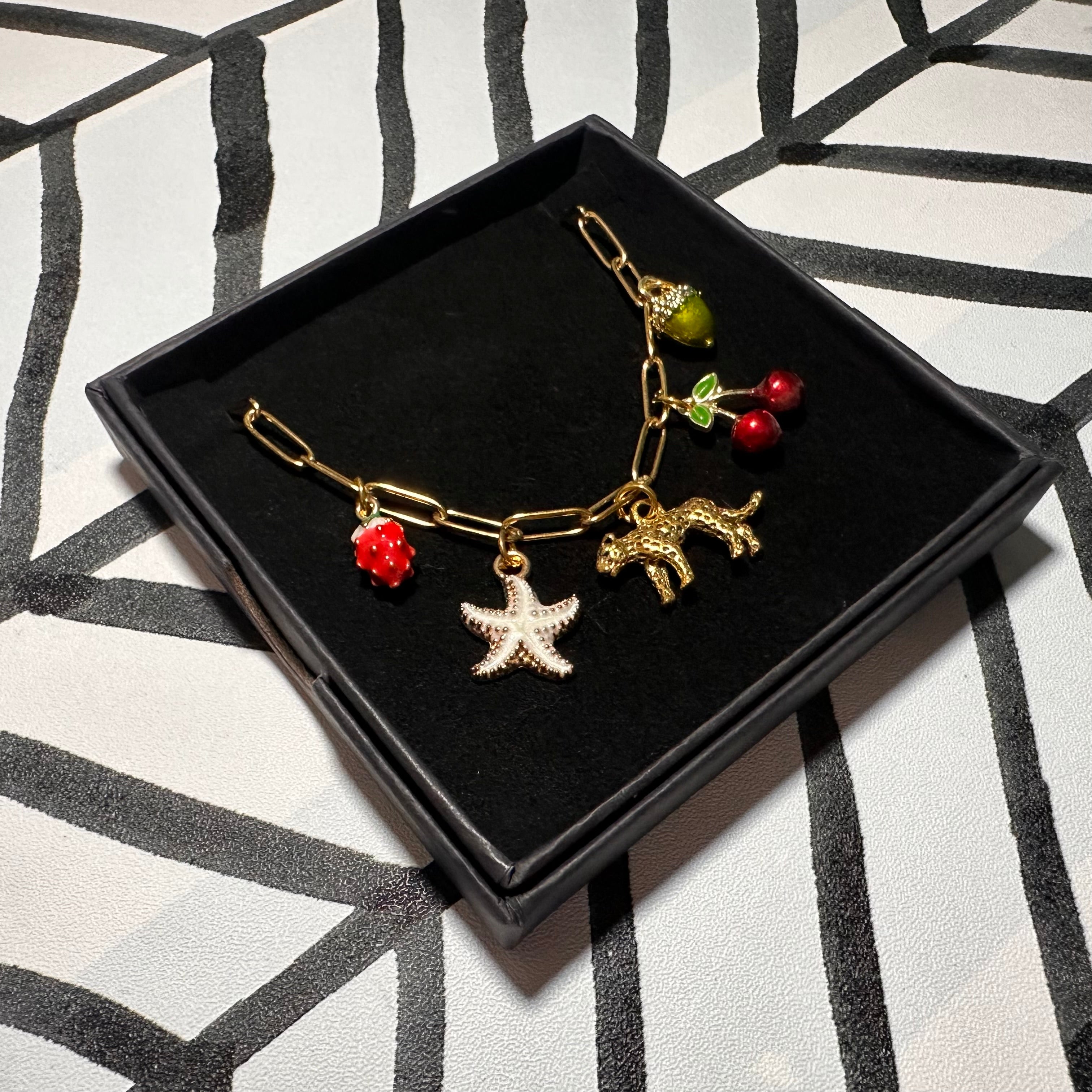 Cherry Leopard Parade - Multi-Charm Necklace