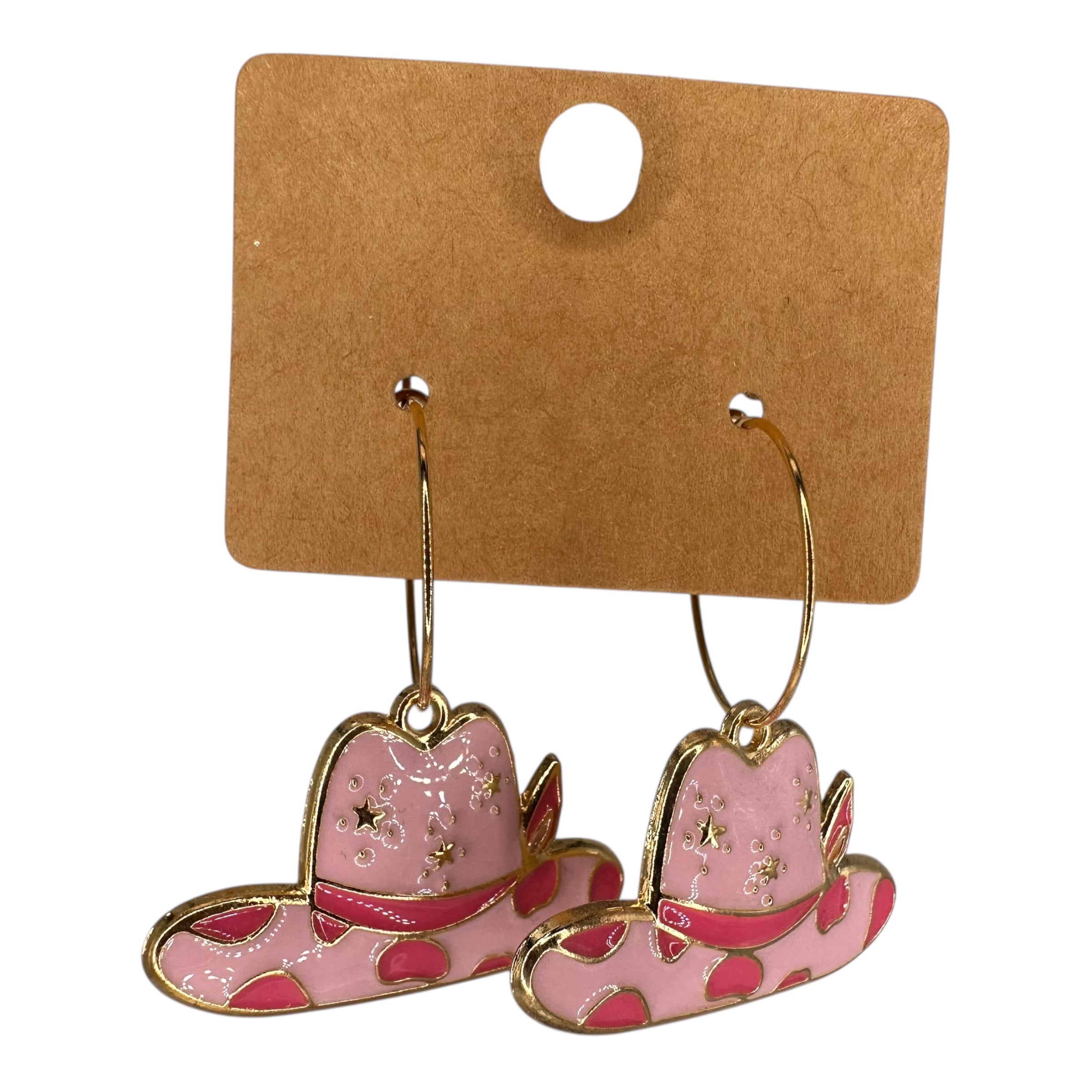 Pink Cowgirl Hat Charm Earrings