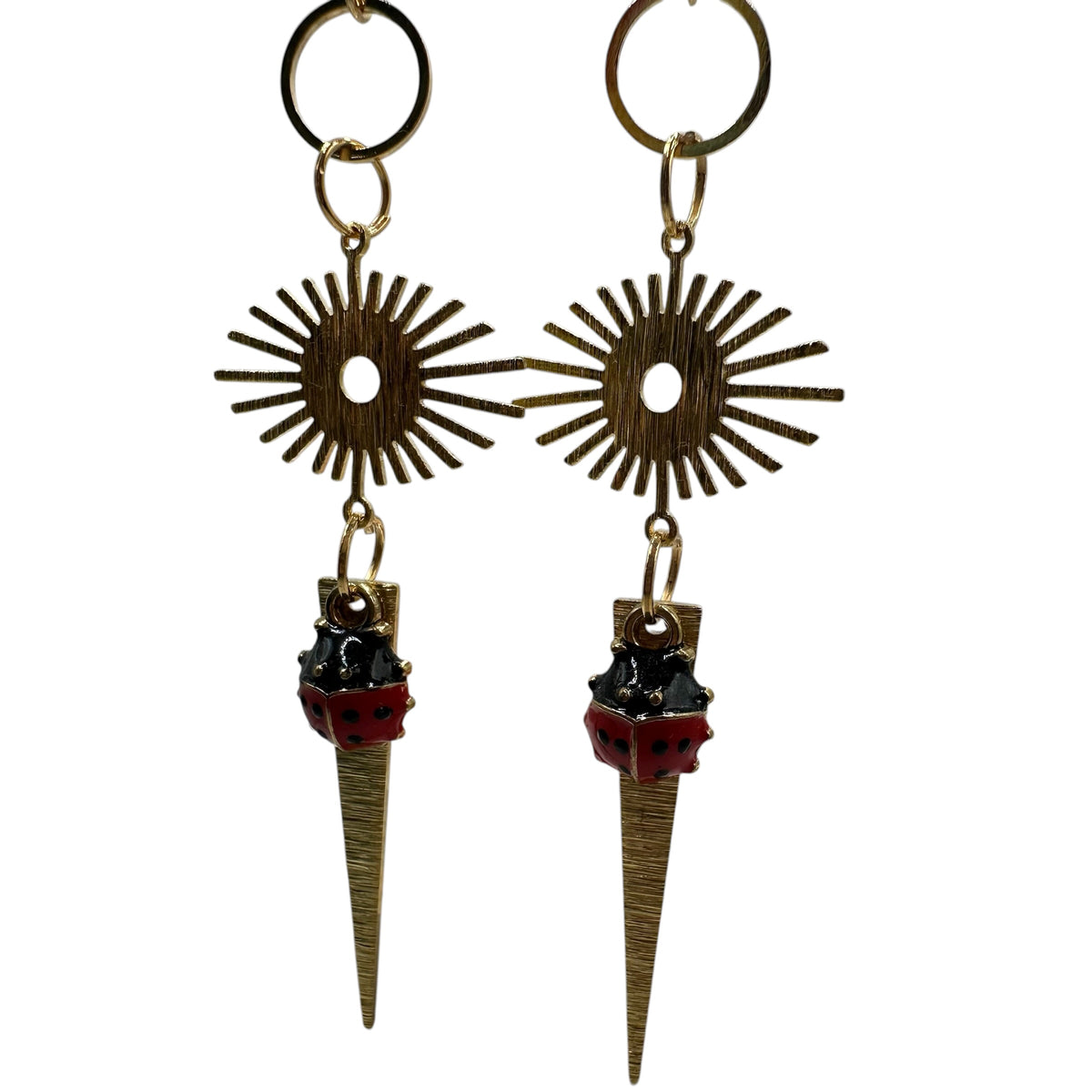 Scarlet Rebel Ladybird Earrings – champagne gold-tone ladybird and dagger drop earrings