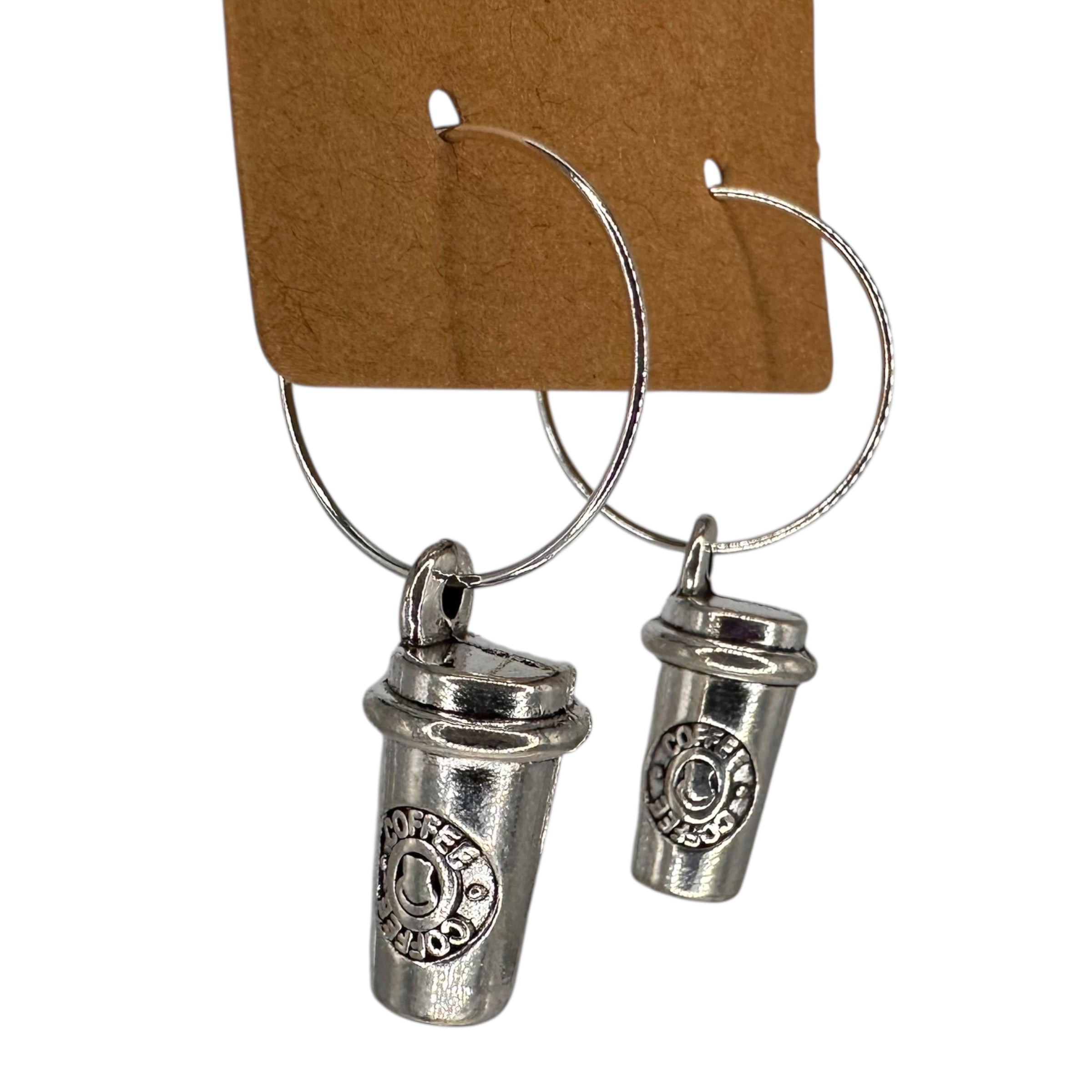 Silver Coffee Cup Charm Earrings