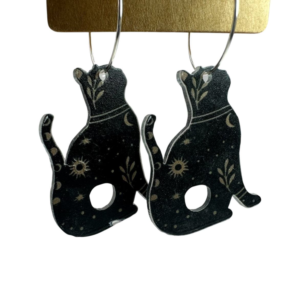 Celestial Black Cat Charm Earrings