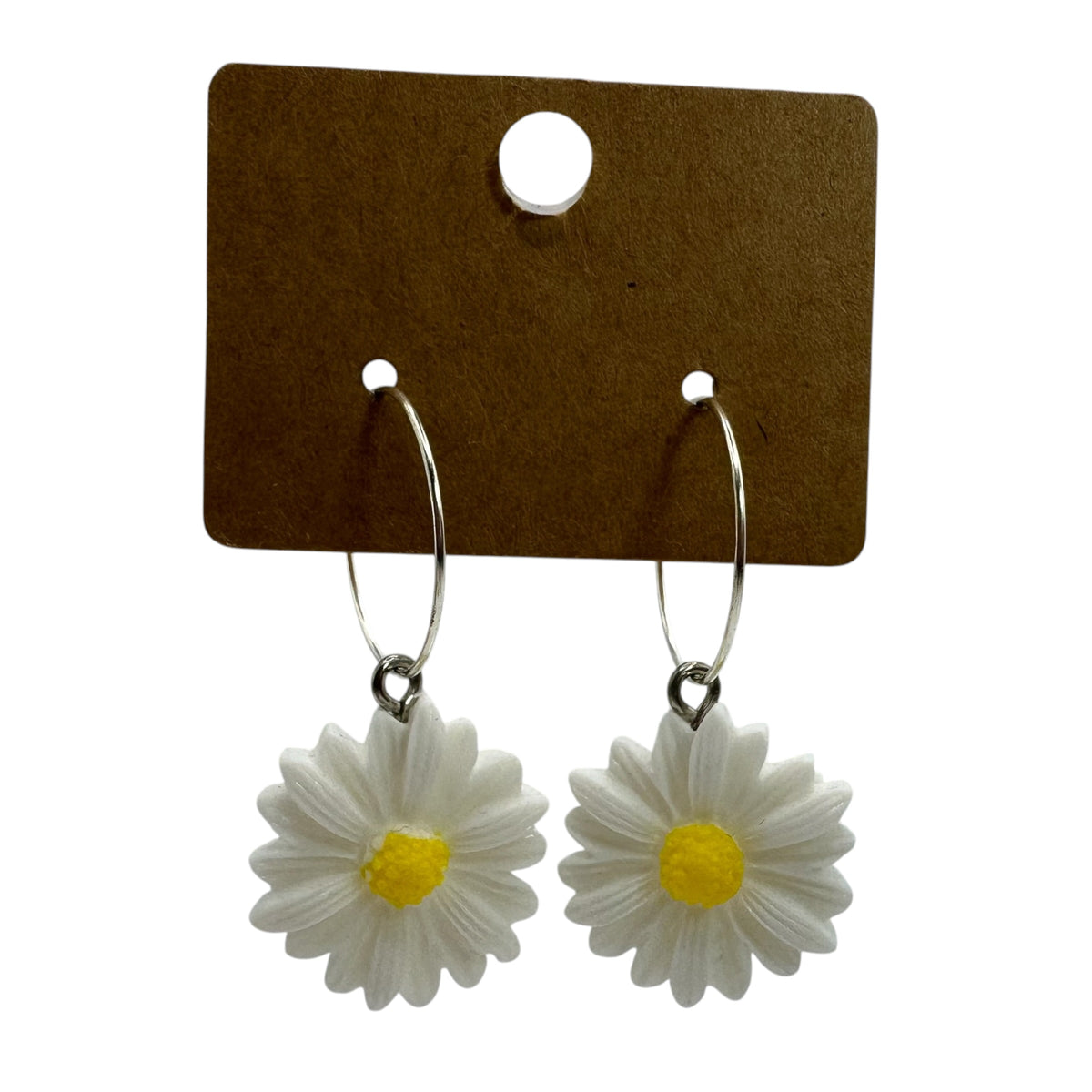 White Daisy Charm Earrings