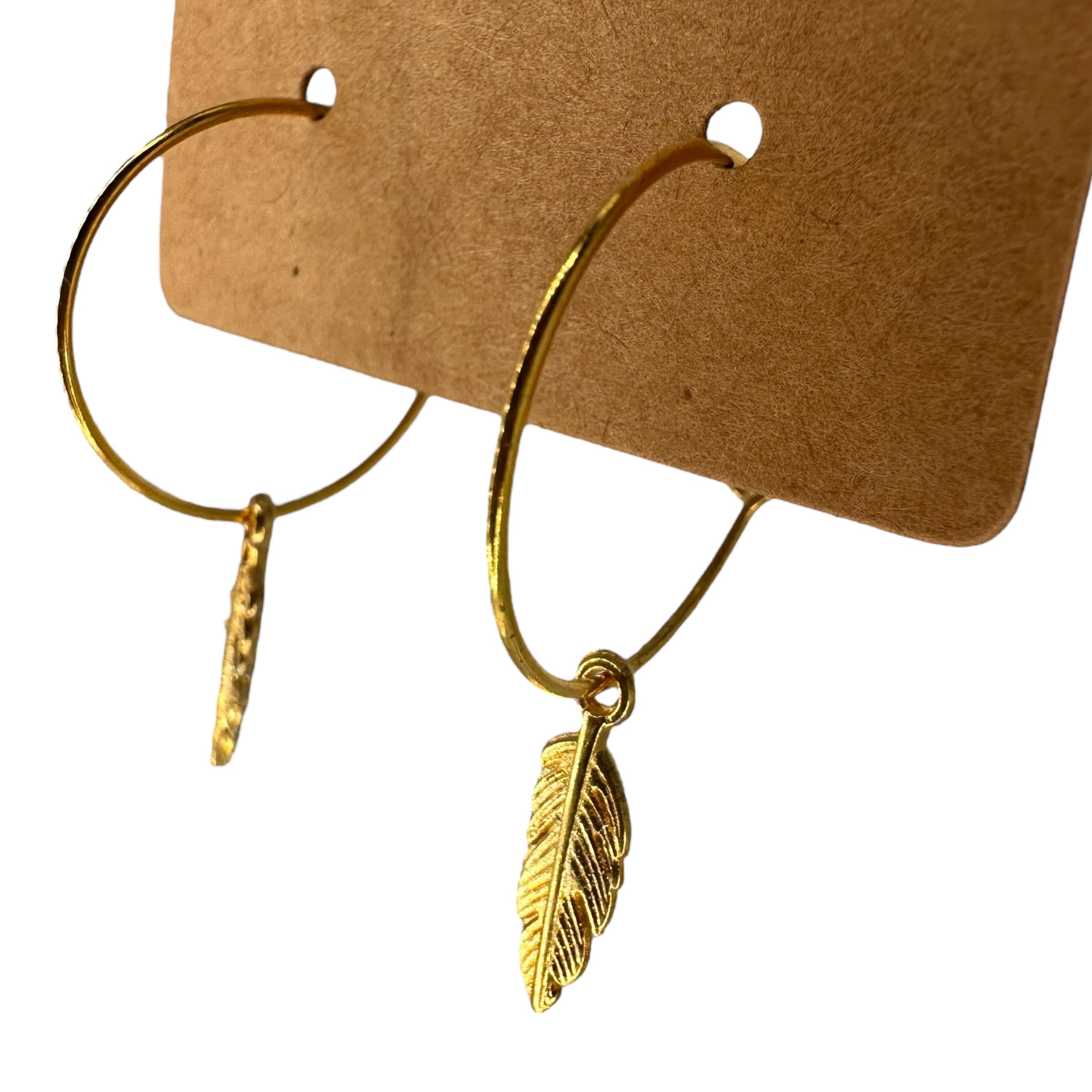 Mini Gold Feather Charm Earrings