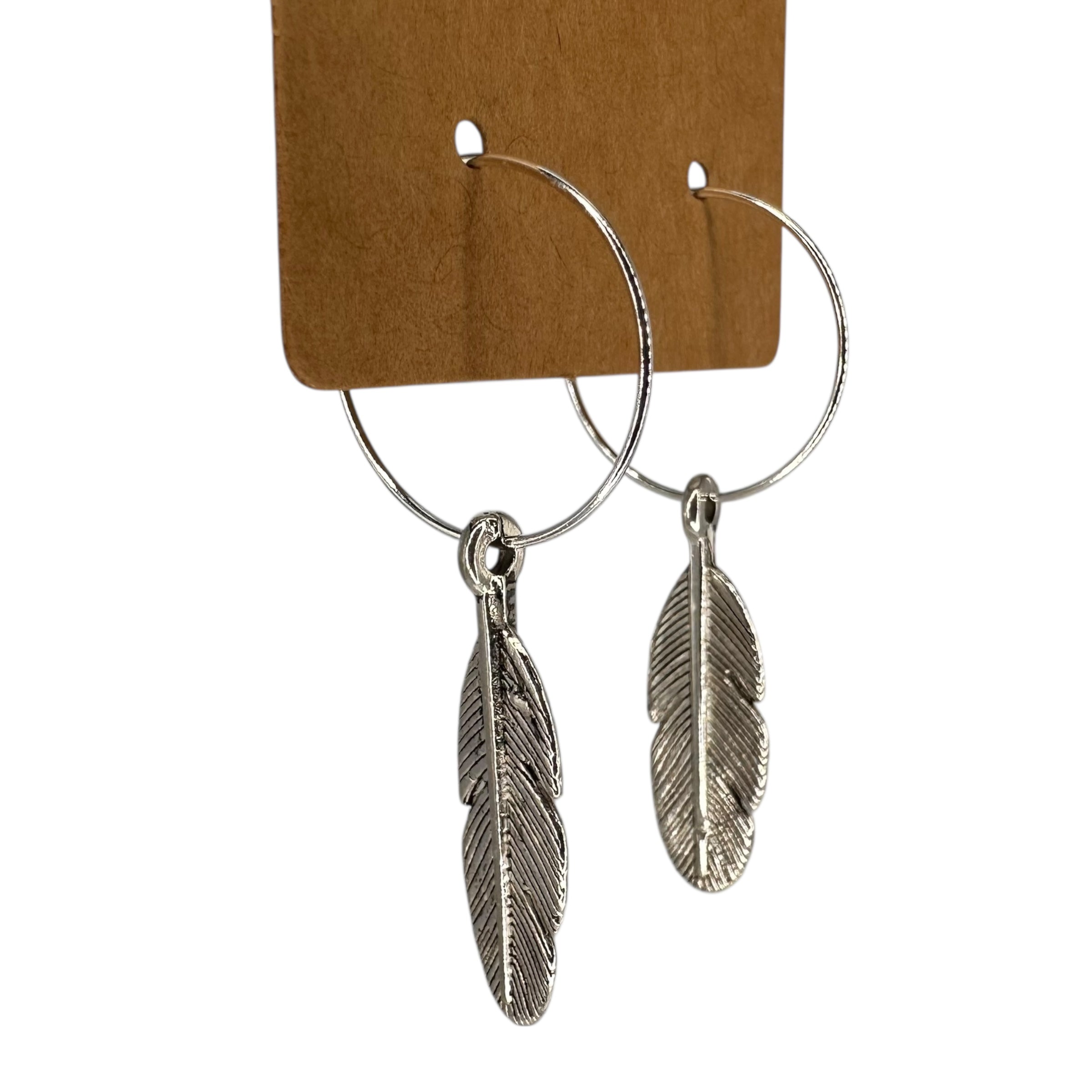 Silver Feather Charm Earrings
