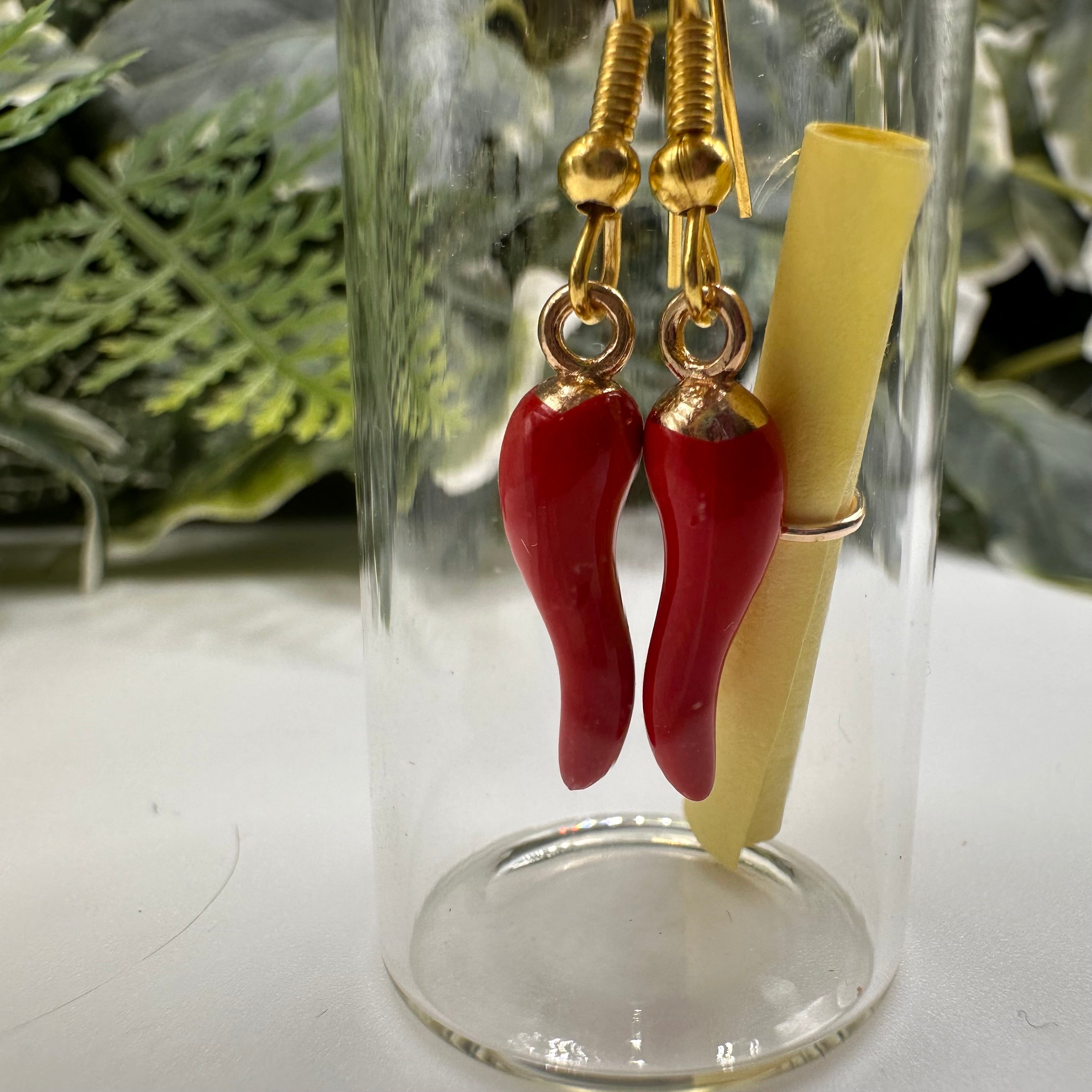 Red Chilli Pepper Bottled Charm Earrings - Gift Boxed