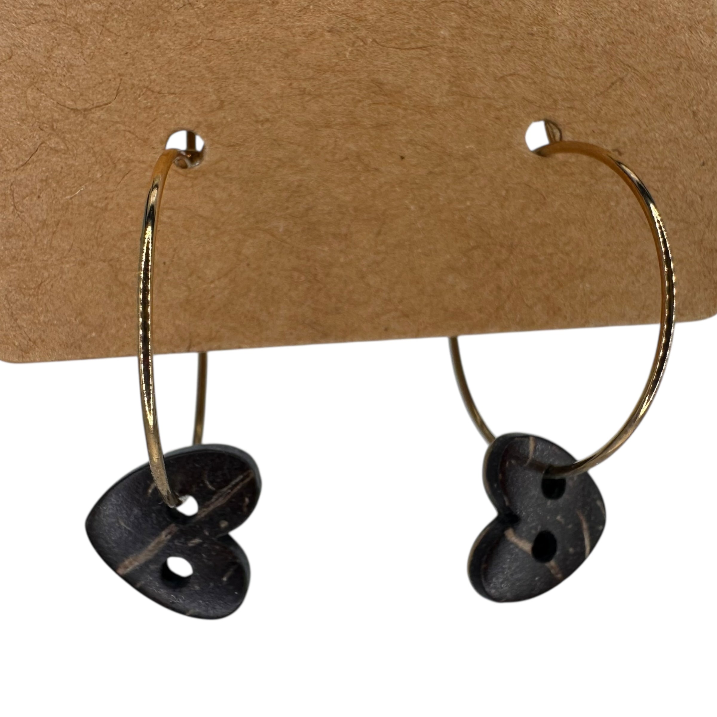 Mini Wooden Heart Button Charm Earrings