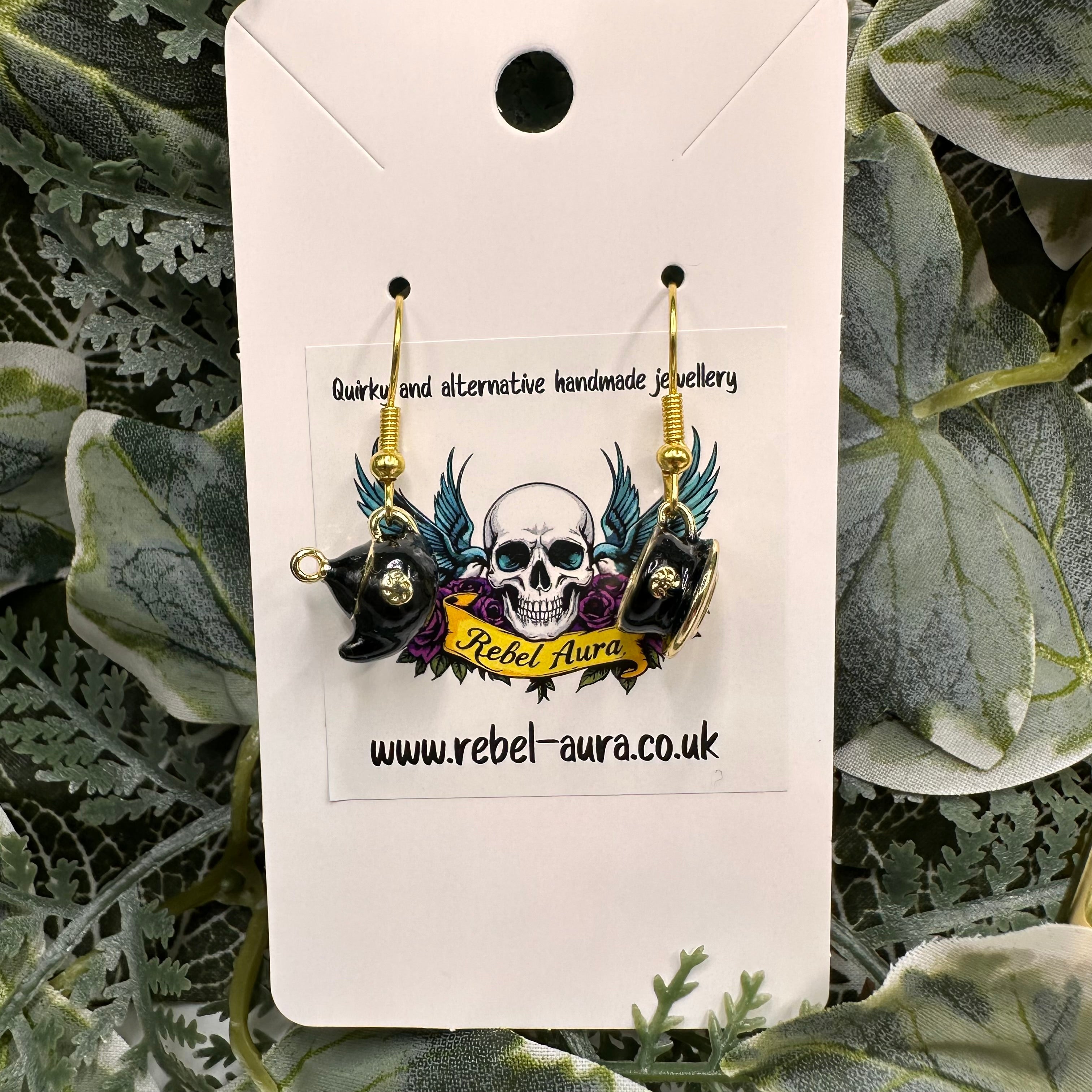 Black Teapot & Teacup Charm Earrings