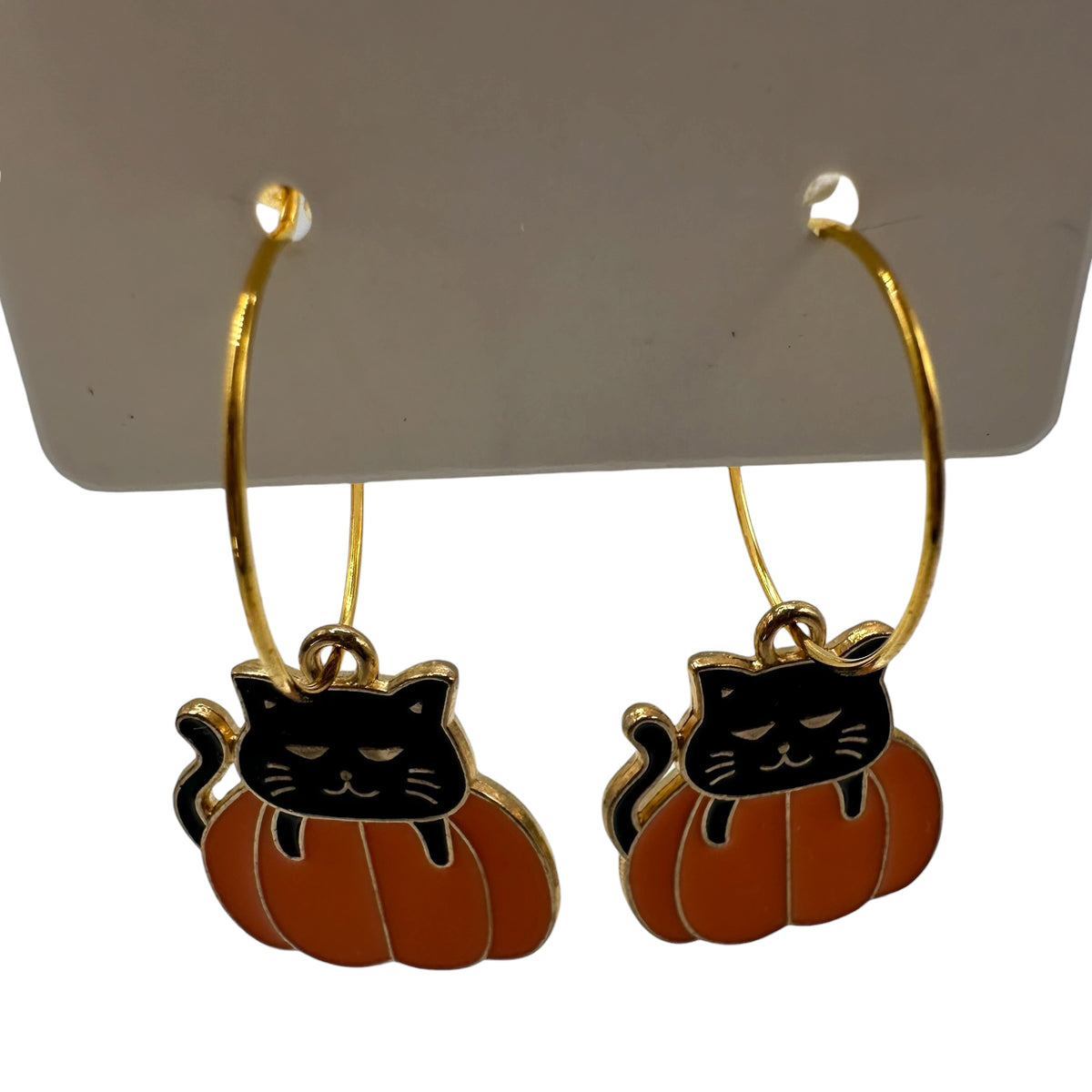Black Cat in a Pumpkin Charm Earrings