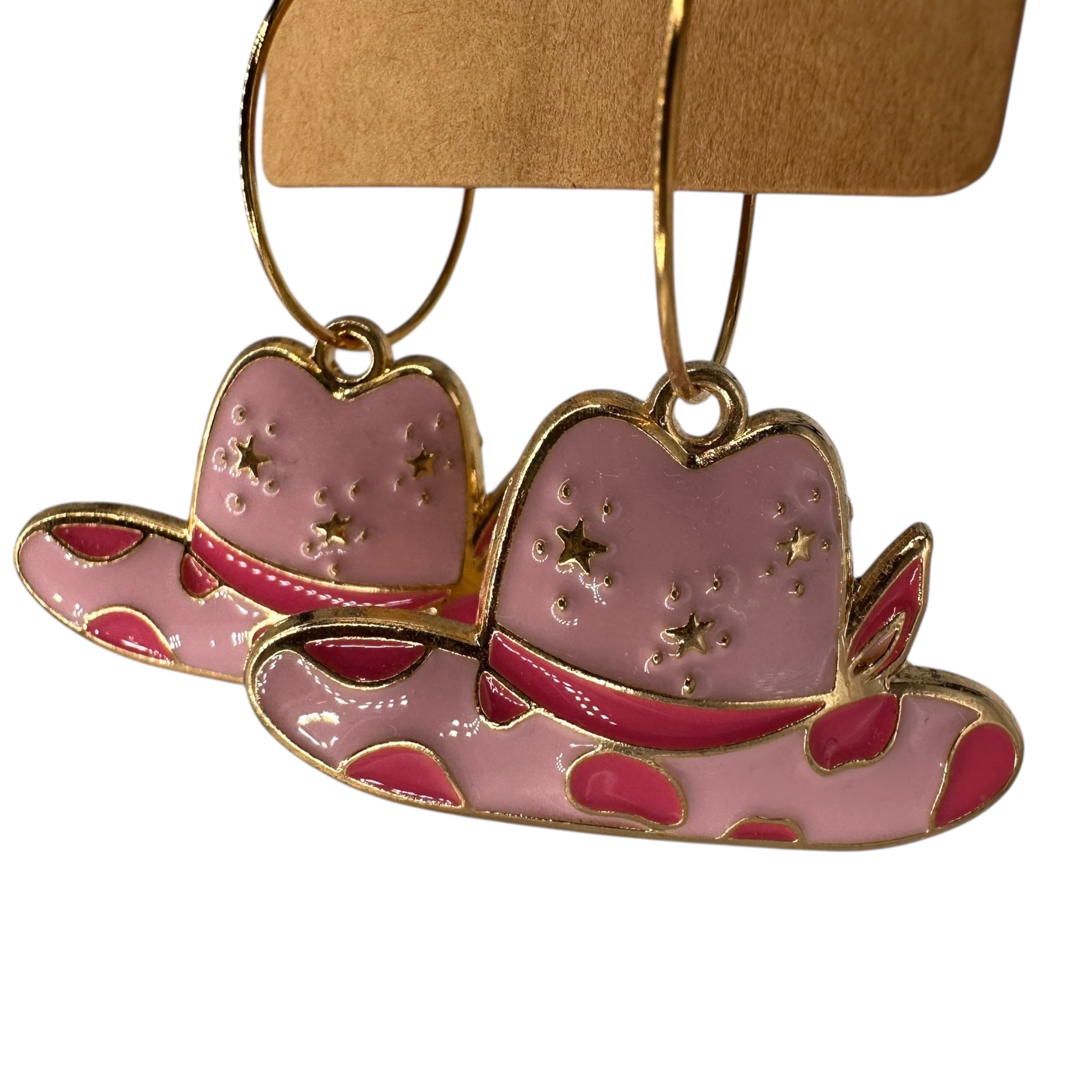 Pink Cowgirl Hat Charm Earrings