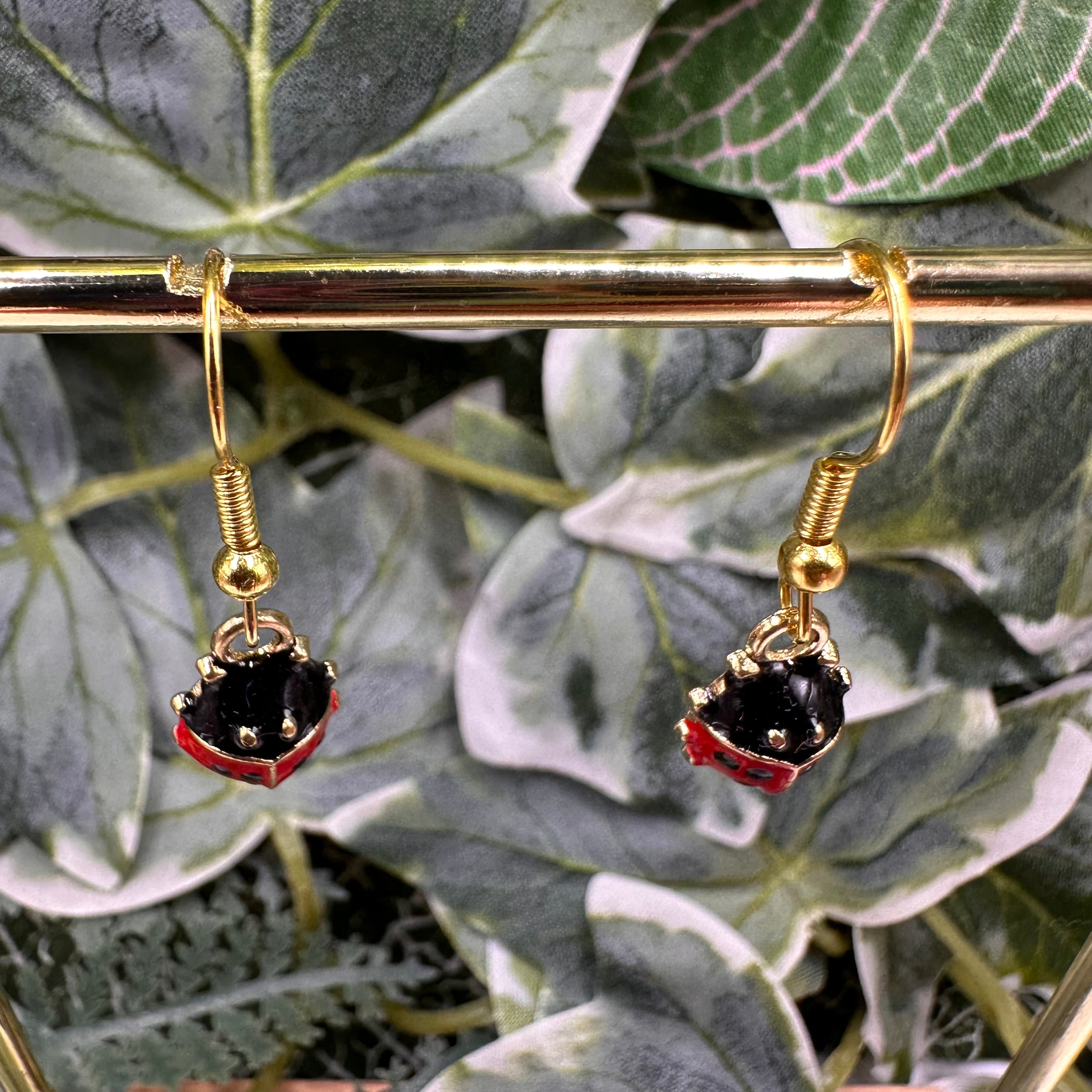 Gold Ladybird Charm Earrings