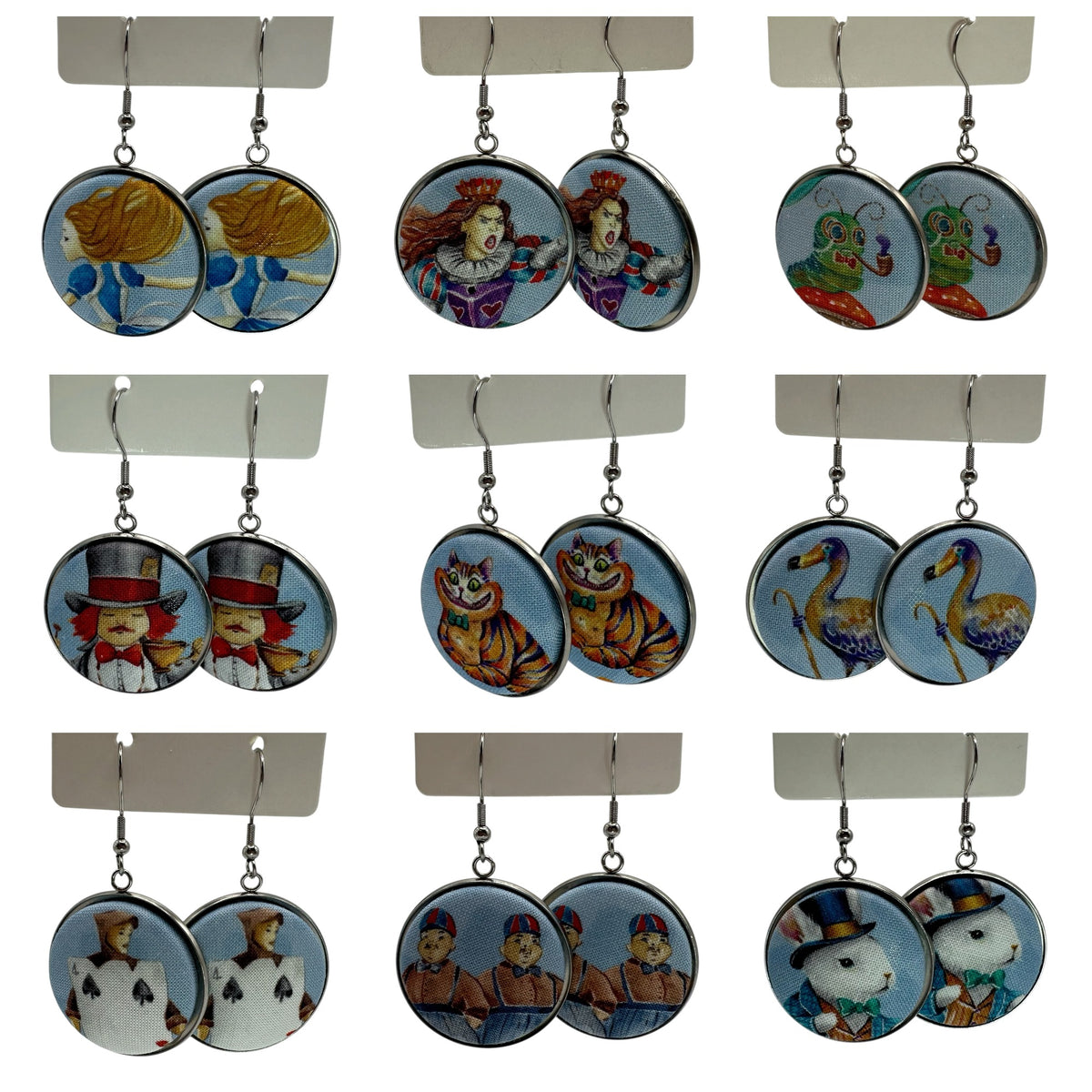 Alice In Wonderland Large Statement Drop Earrings: Queen of Hearts, Cheshire Cat & More