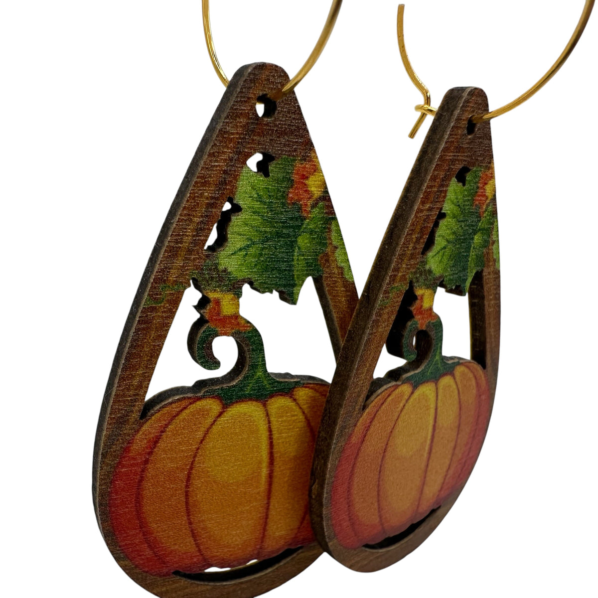 Pumpkin Vine Wooden Charm Earrings