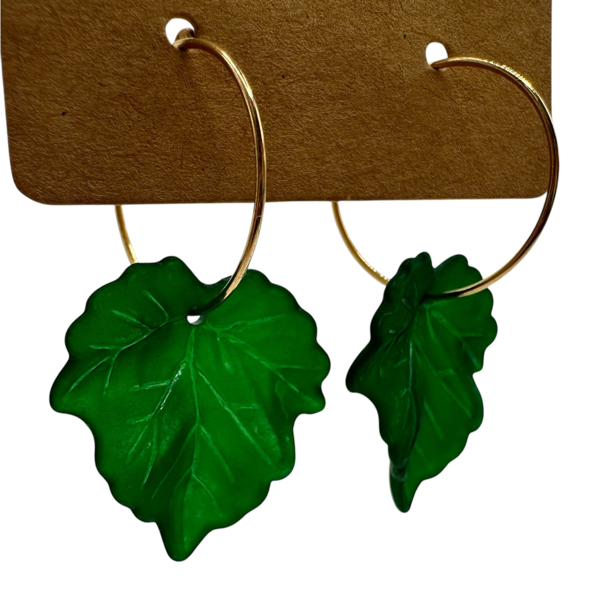 Deep Green Autumn Leaf Charm Earrings