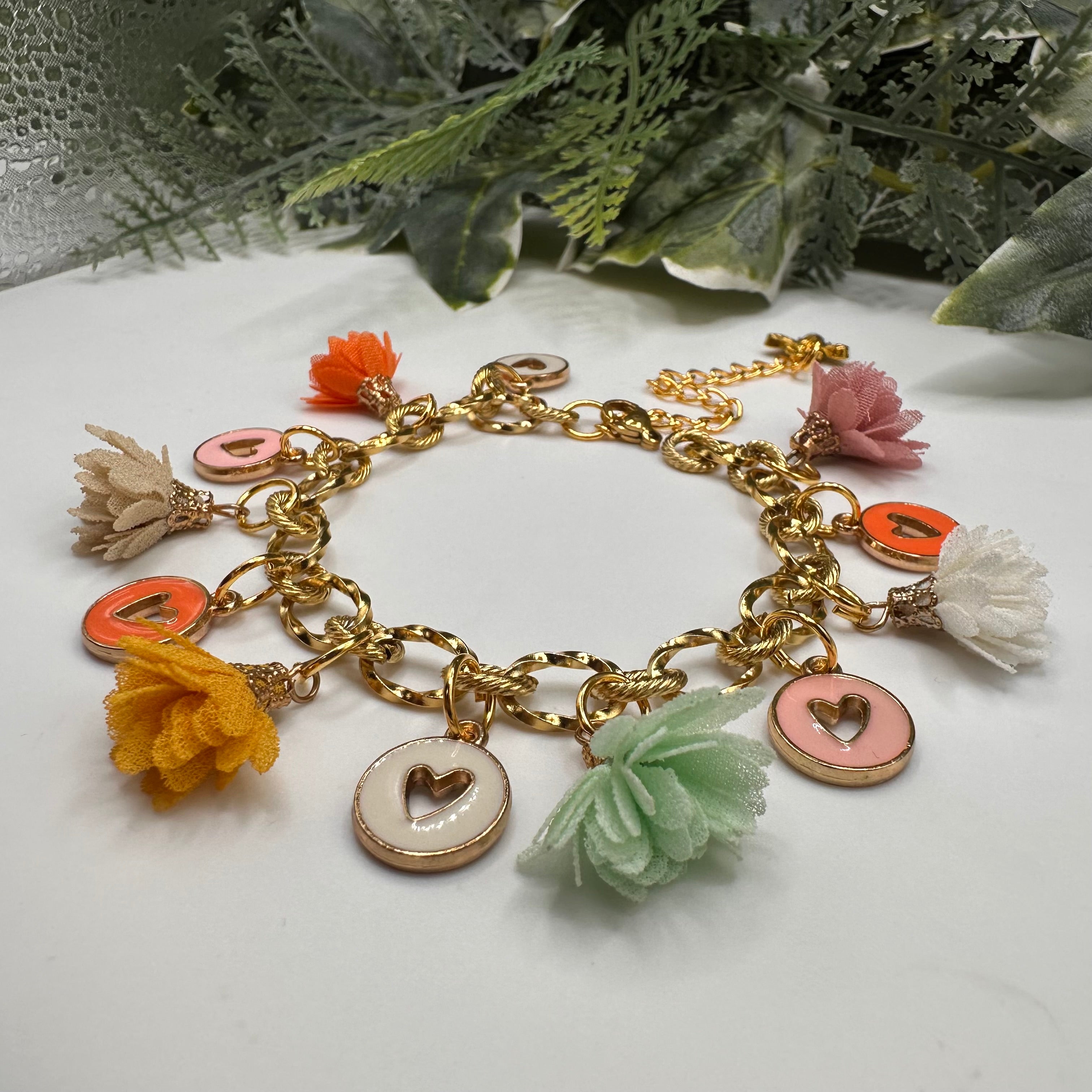 Pastel Boho Flower & Heart Charm Bracelet