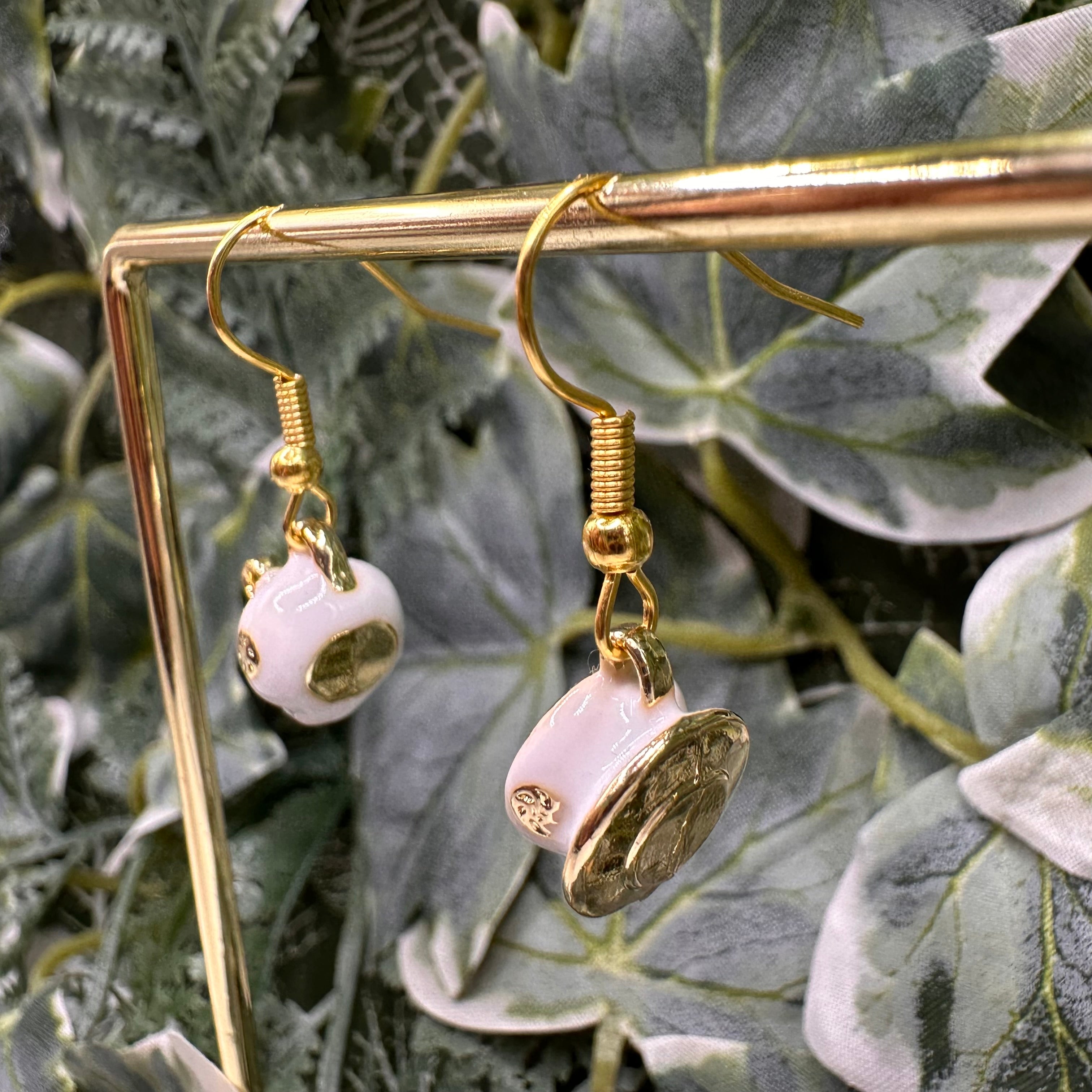 White Teapot & Teacup Charm Earrings