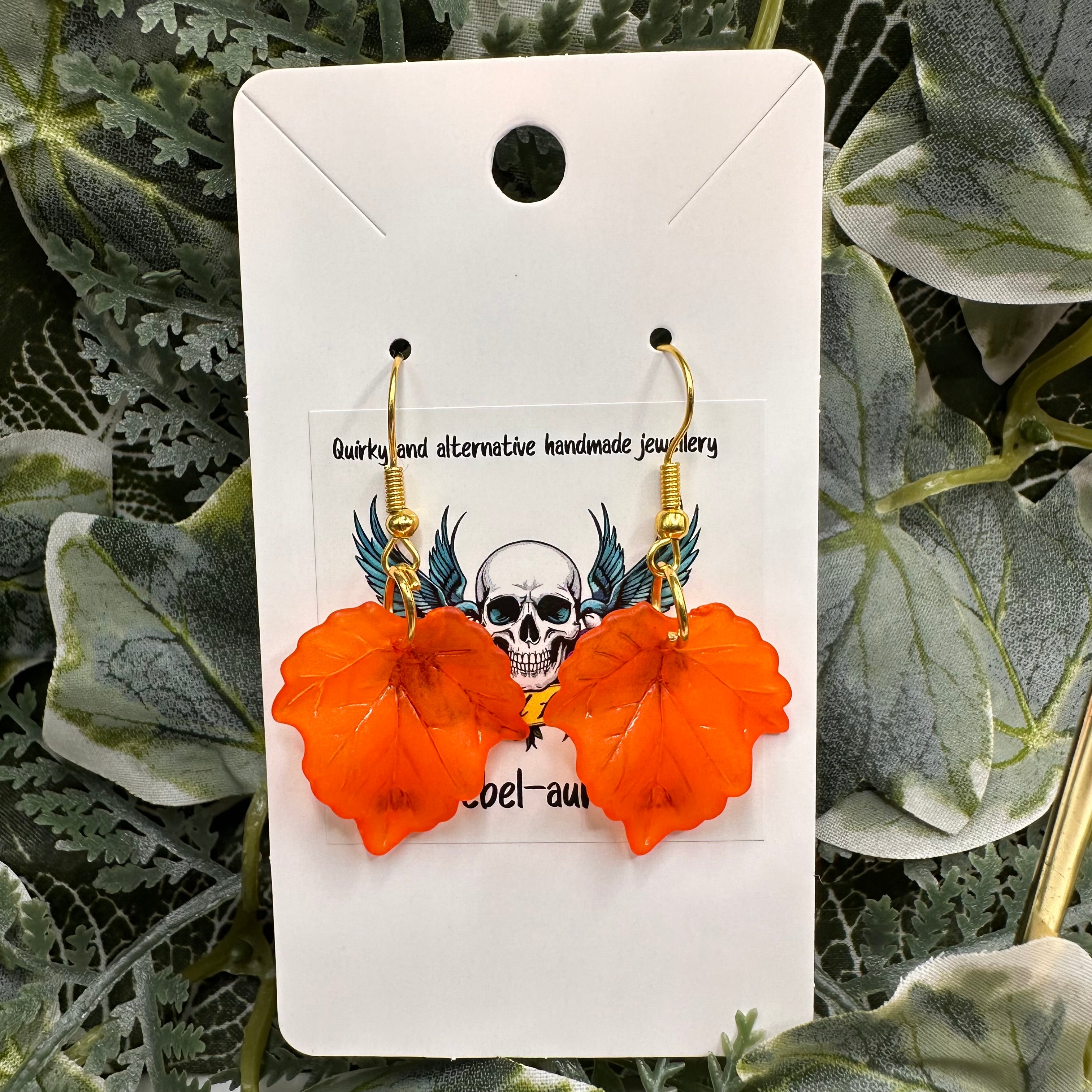Orange Autumn Leaf Earrings