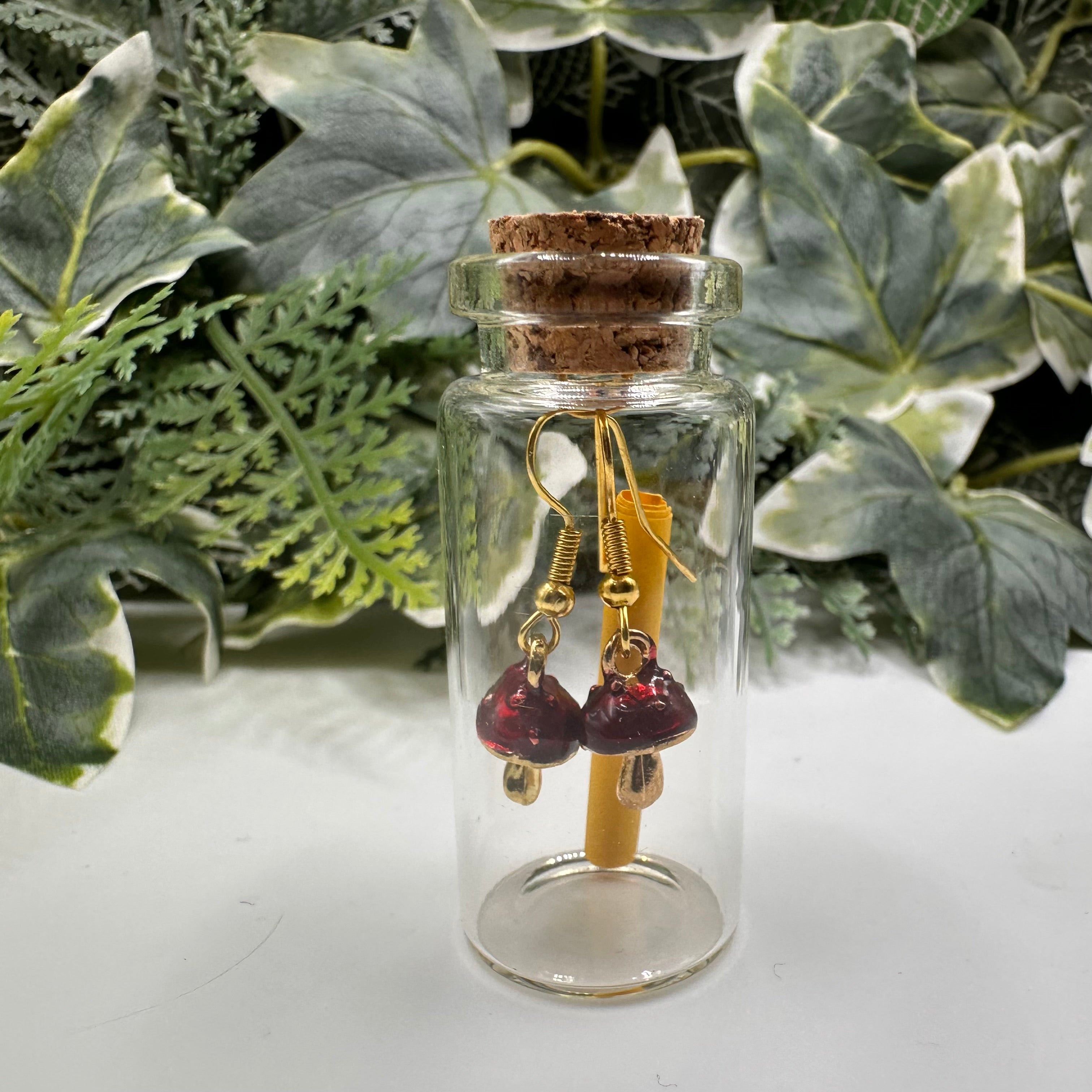 Red Toadstool Bottled Charm Earrings - Gift Boxed