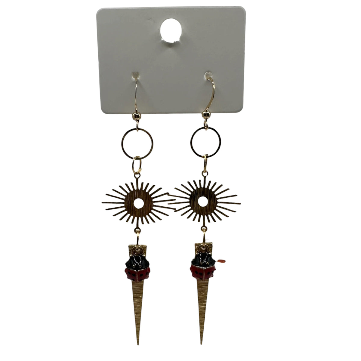 Scarlet Rebel Ladybird Earrings – champagne gold-tone ladybird and dagger drop earrings