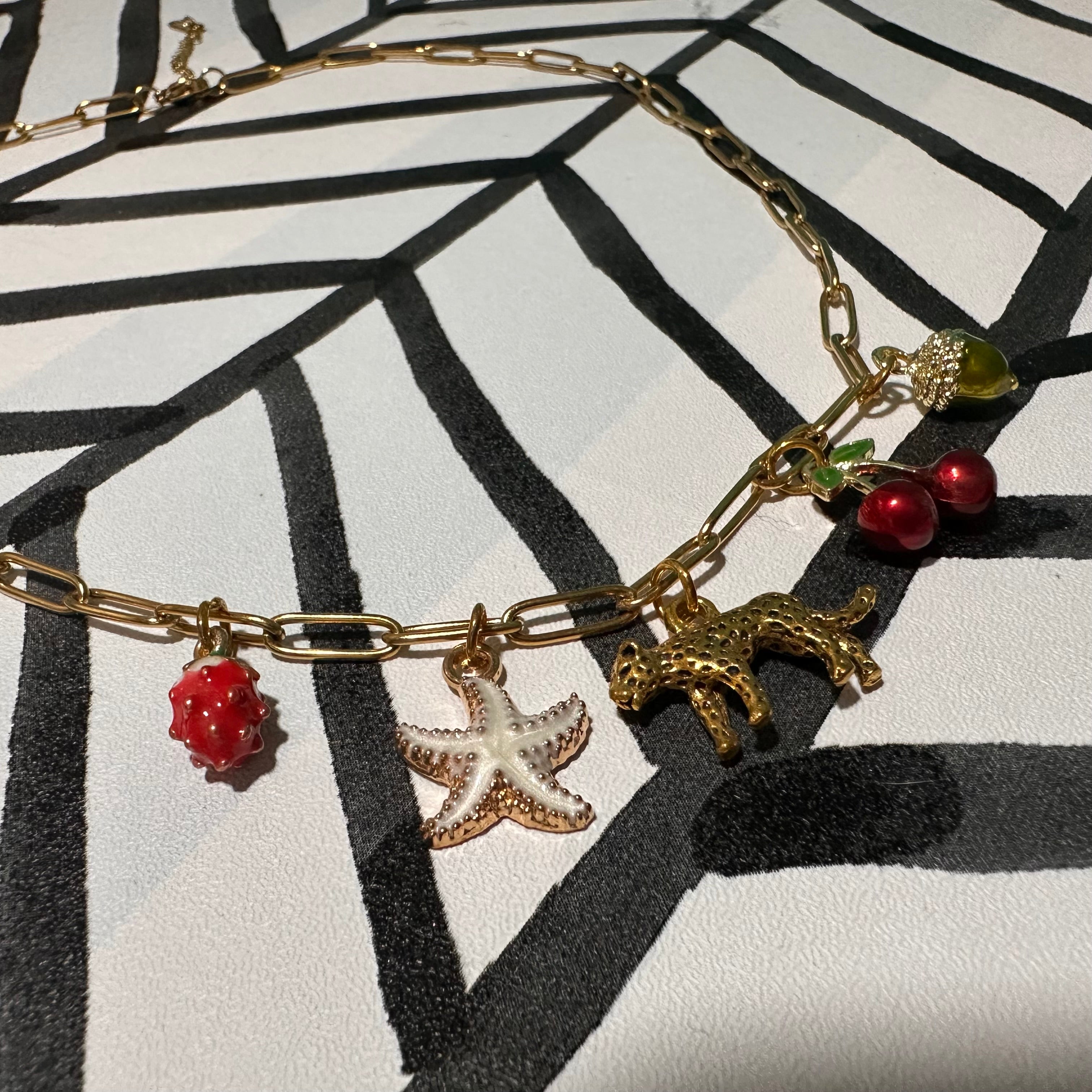 Cherry Leopard Parade - Multi-Charm Necklace