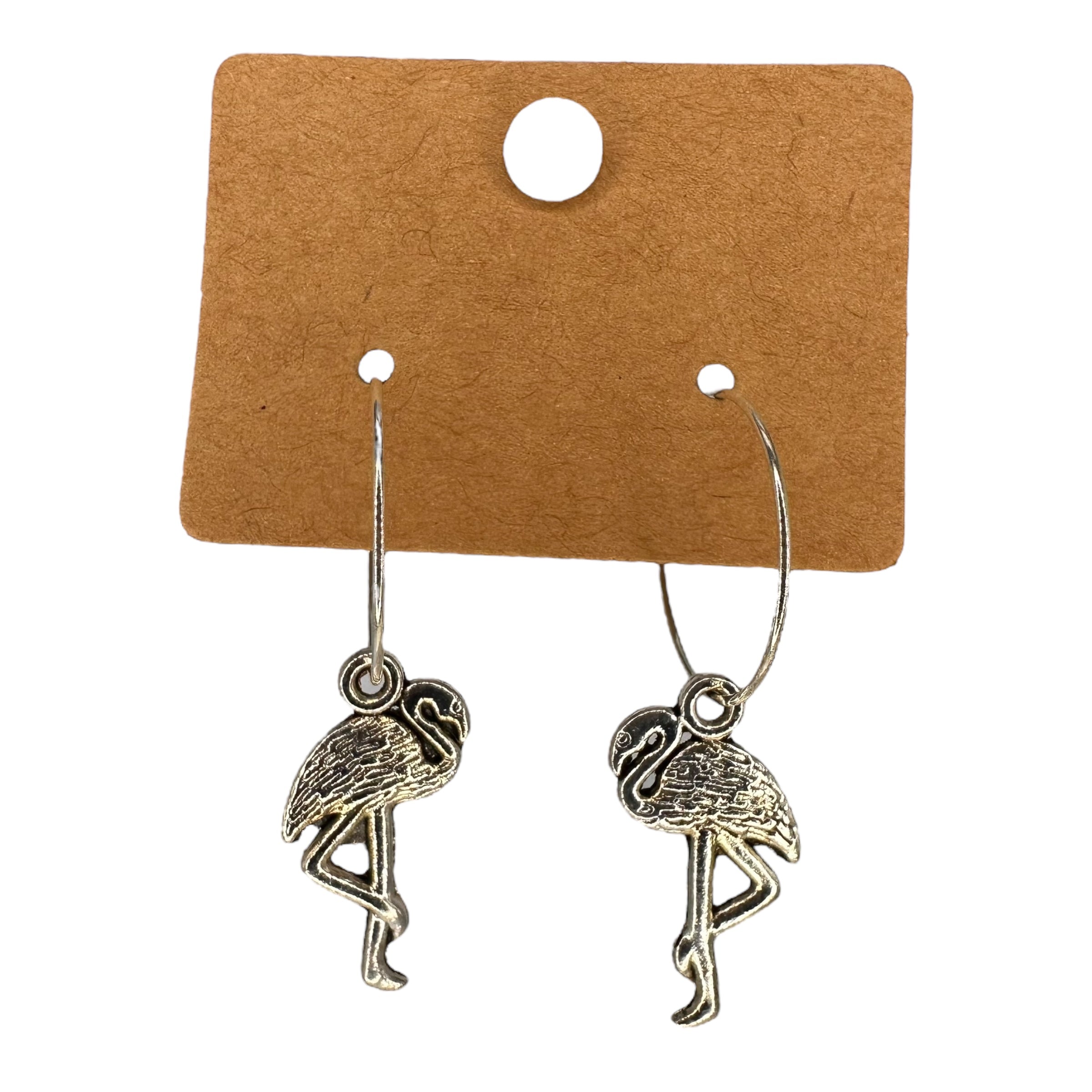 Silver Flamingo Charm Earrings