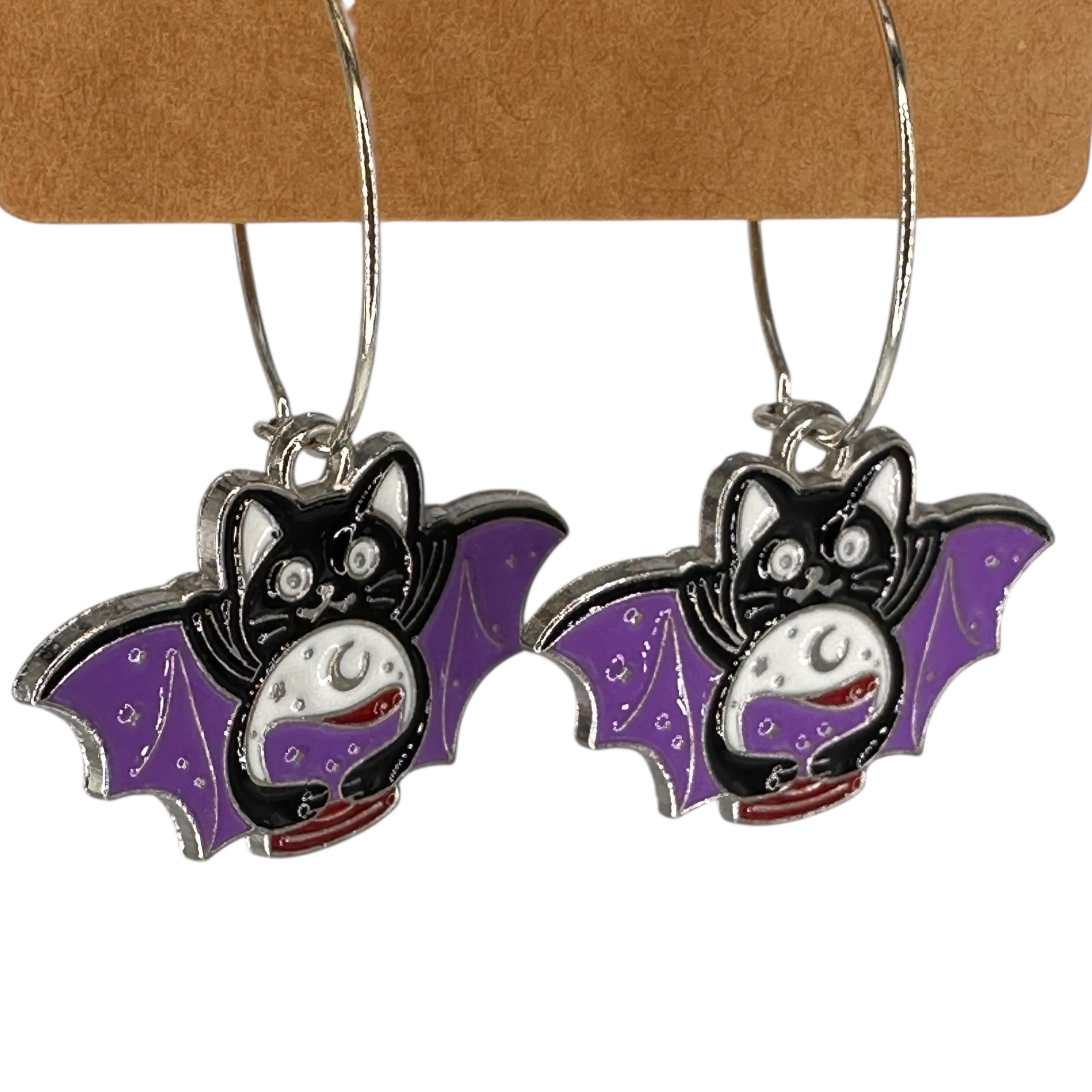Purple & Black Bat Charm Earrings