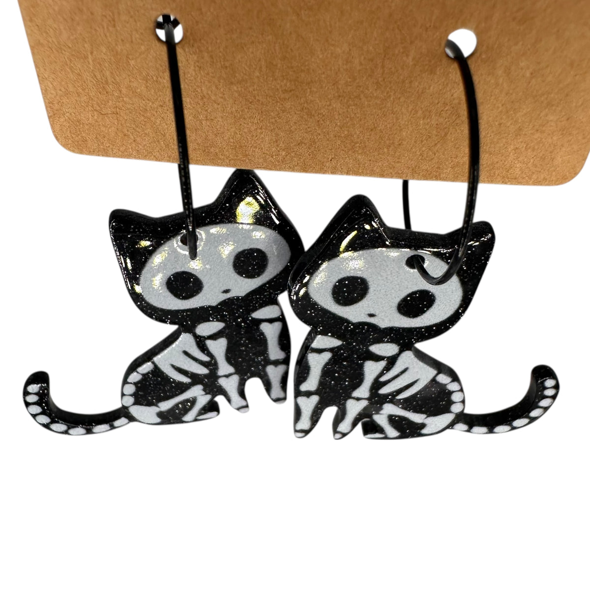 Skeleton cat charm earrings — Rebel Aura handmade jewellery