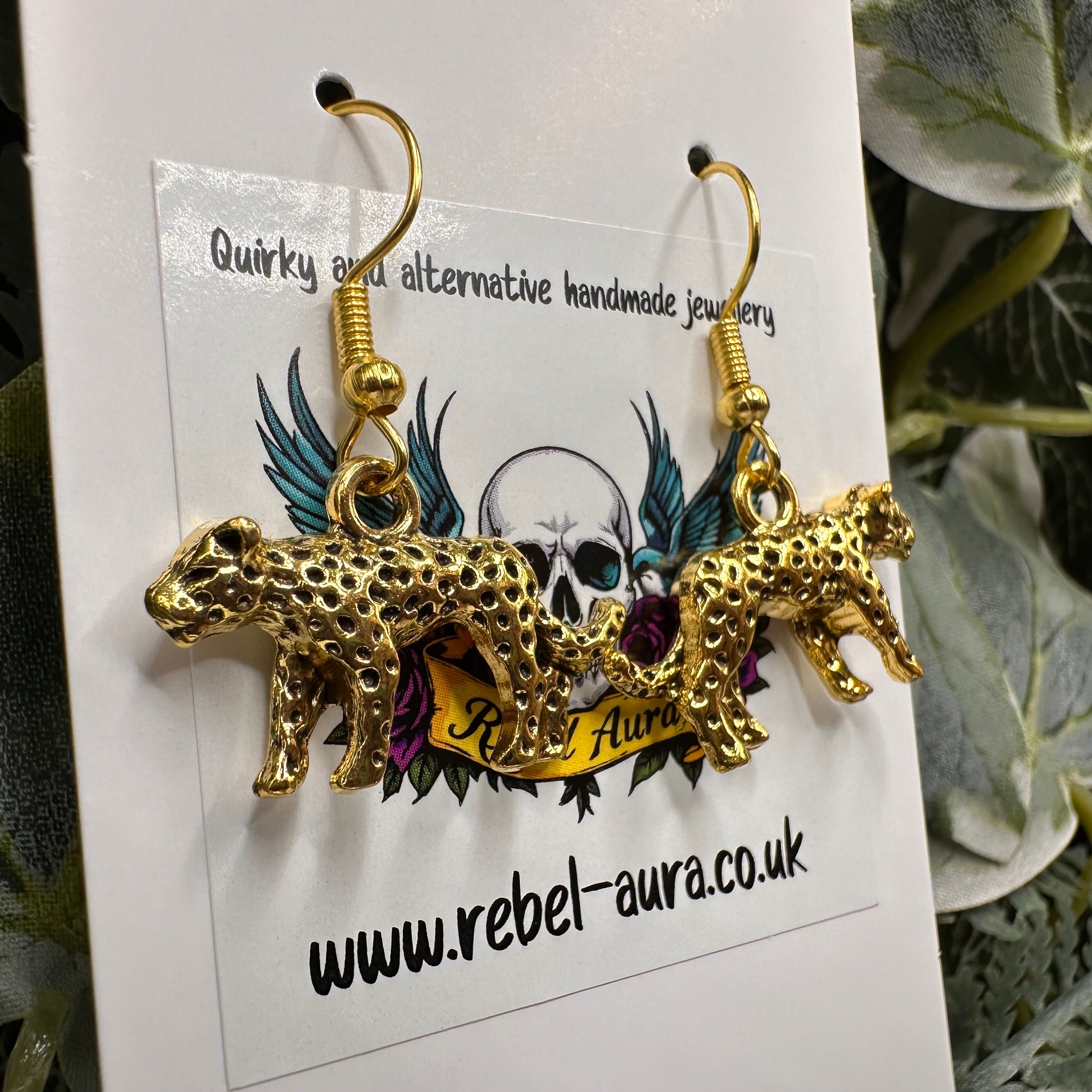 Gold Leopard Charm Earrings