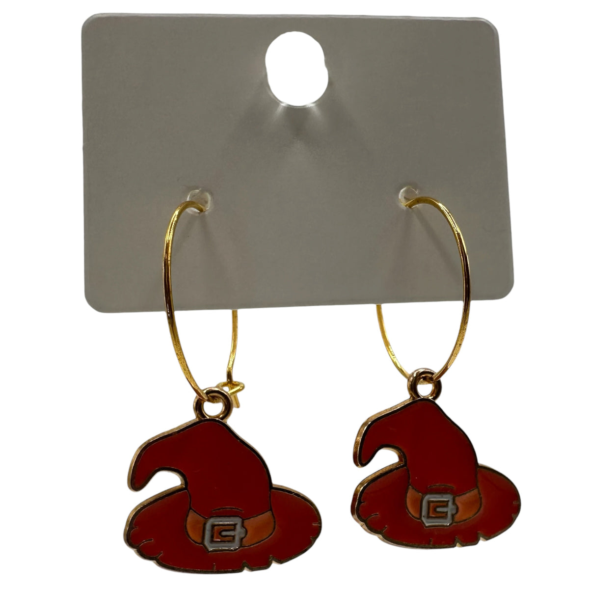 Orange Witch Hat Charm Earrings
