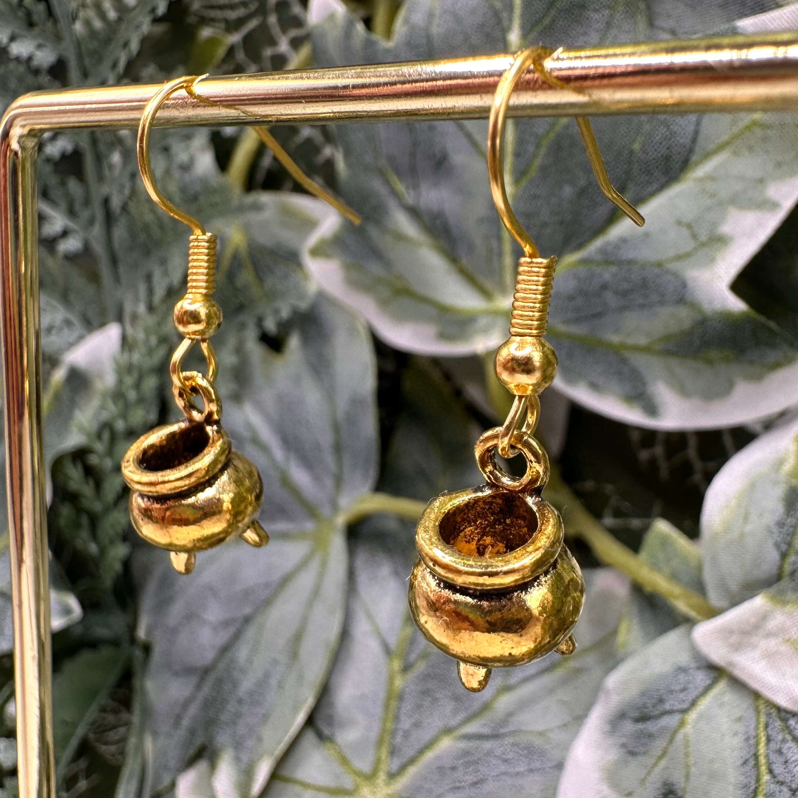 Gold Cauldron Charm Earrings