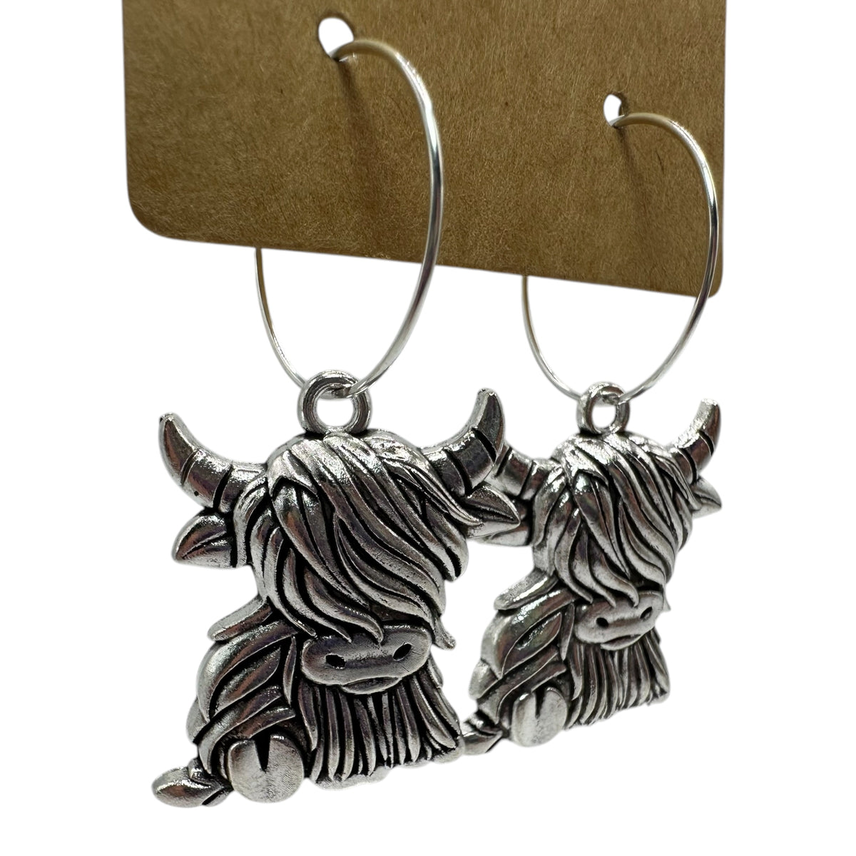 Silver Highland Cow Charm Earrings