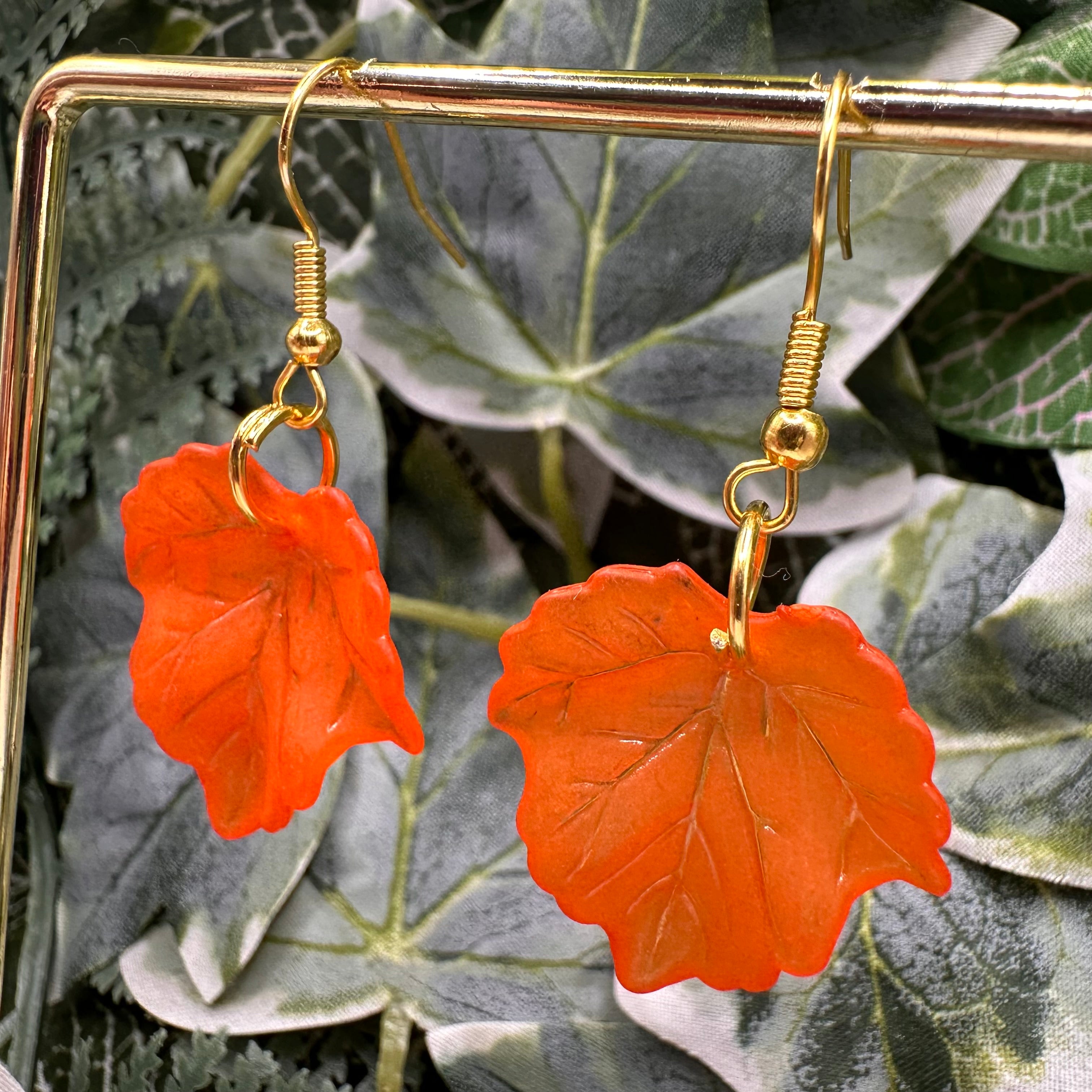 Orange Autumn Leaf Earrings