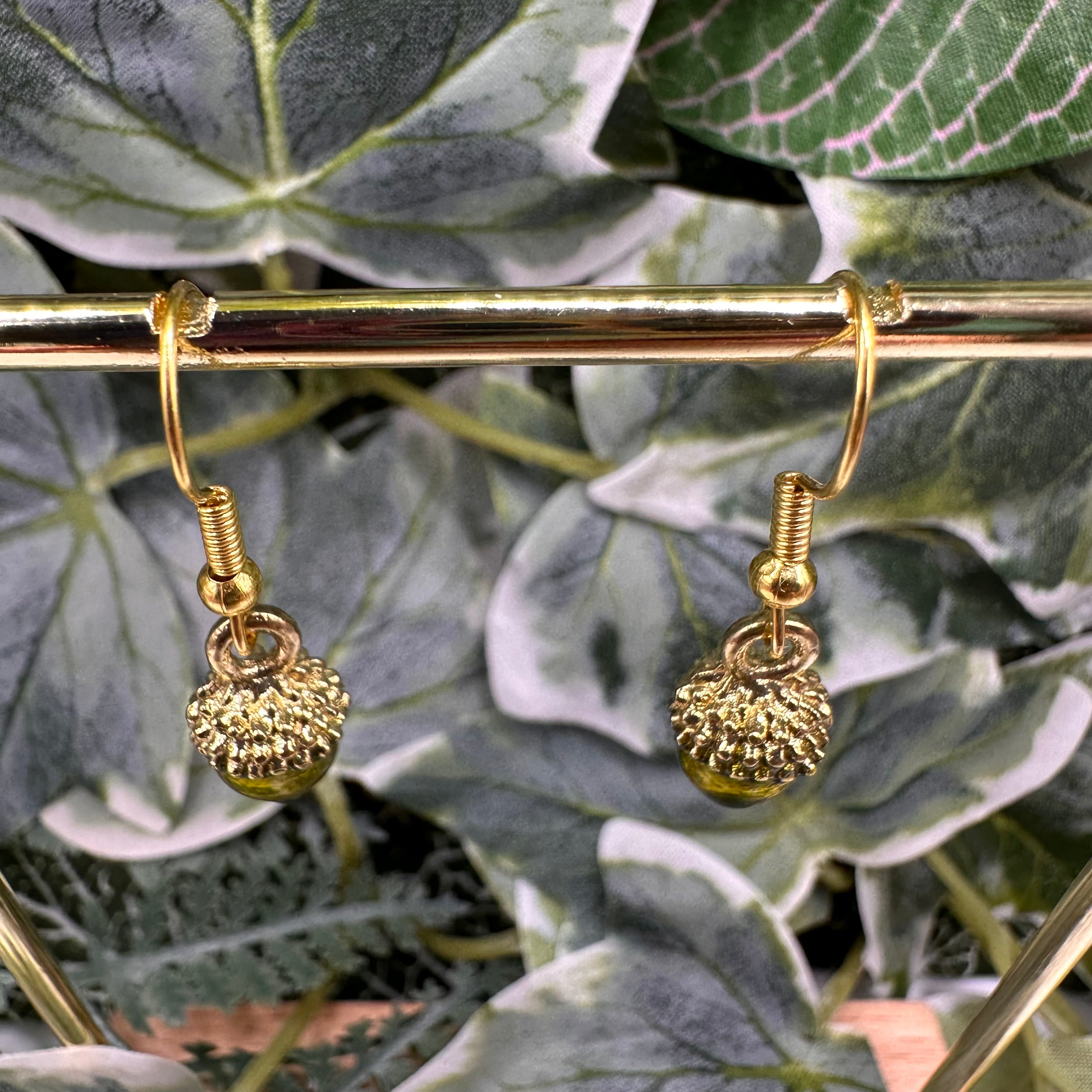 Green Acorn Charm Earrings