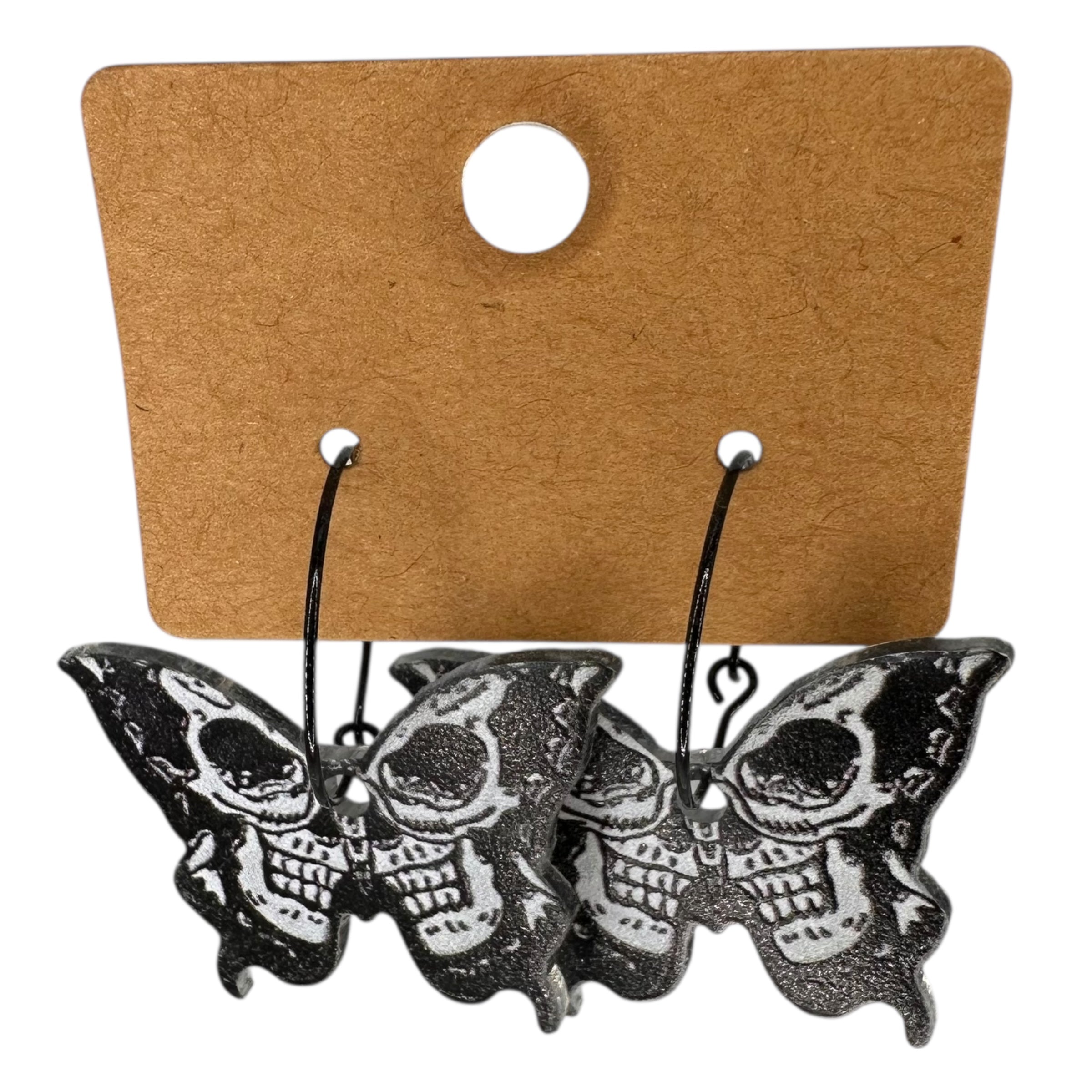 Black & White Death Moth Charm Earrings