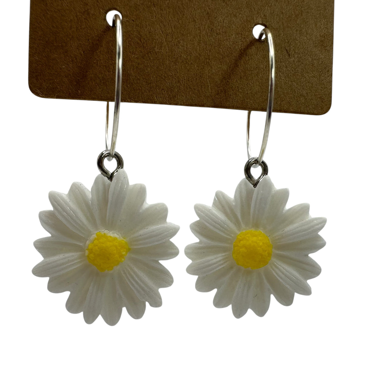 White Daisy Charm Earrings