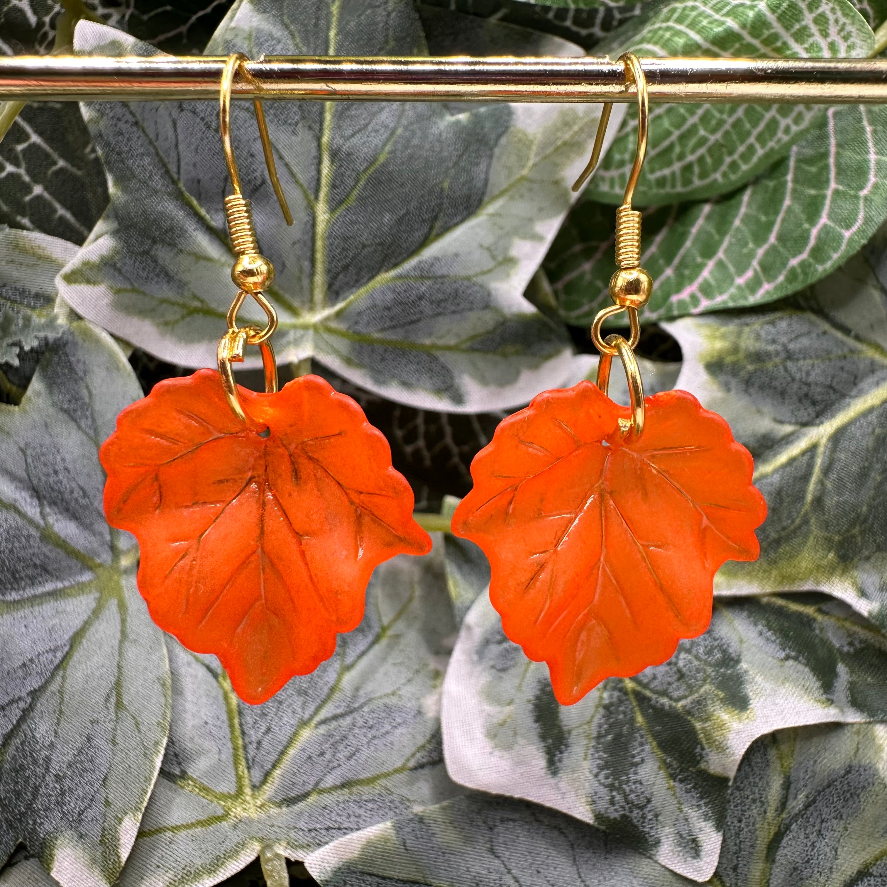 Orange Autumn Leaf Earrings